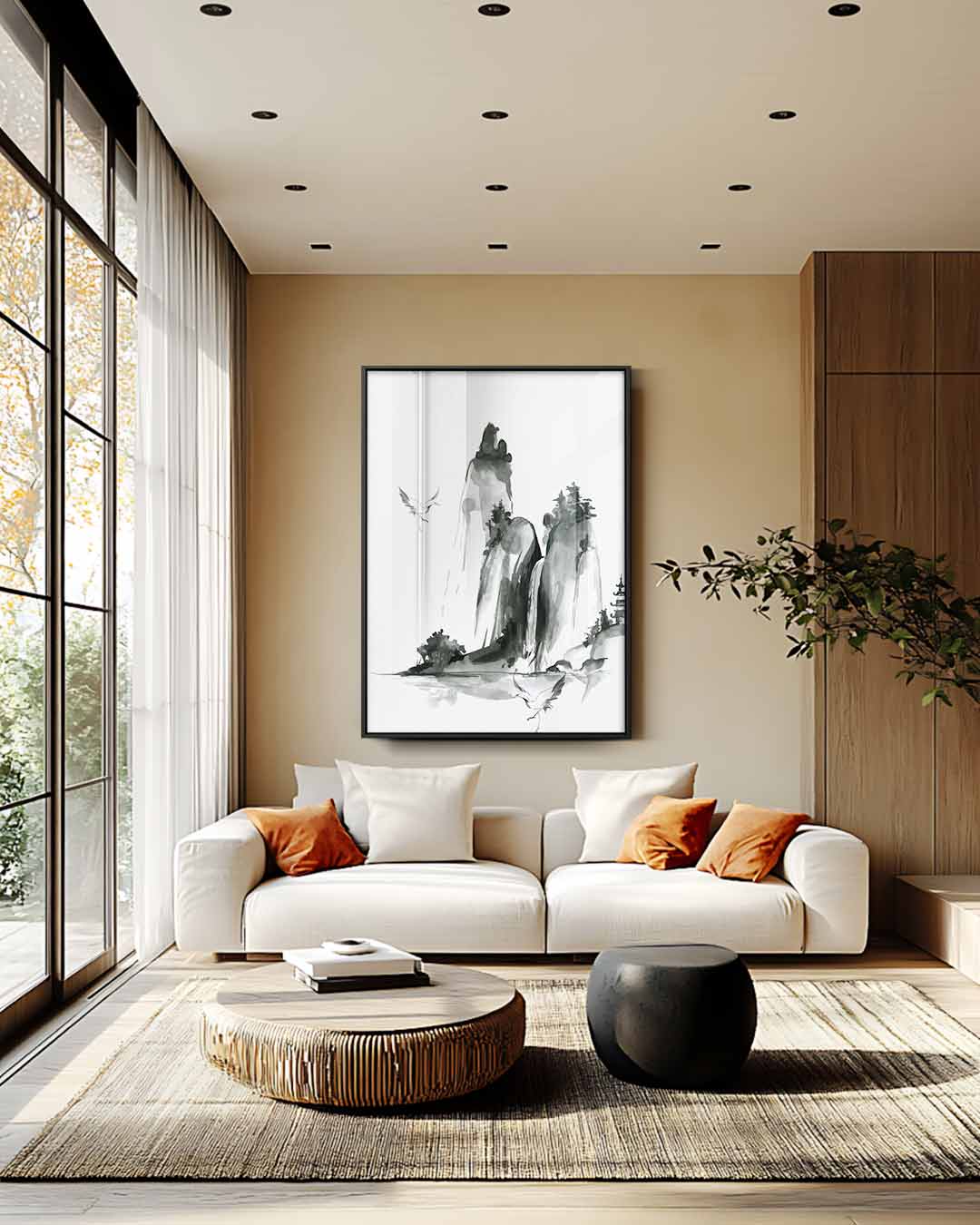 Monochrome Berglandschap – plexiglas wanddecoratie in portret formaat