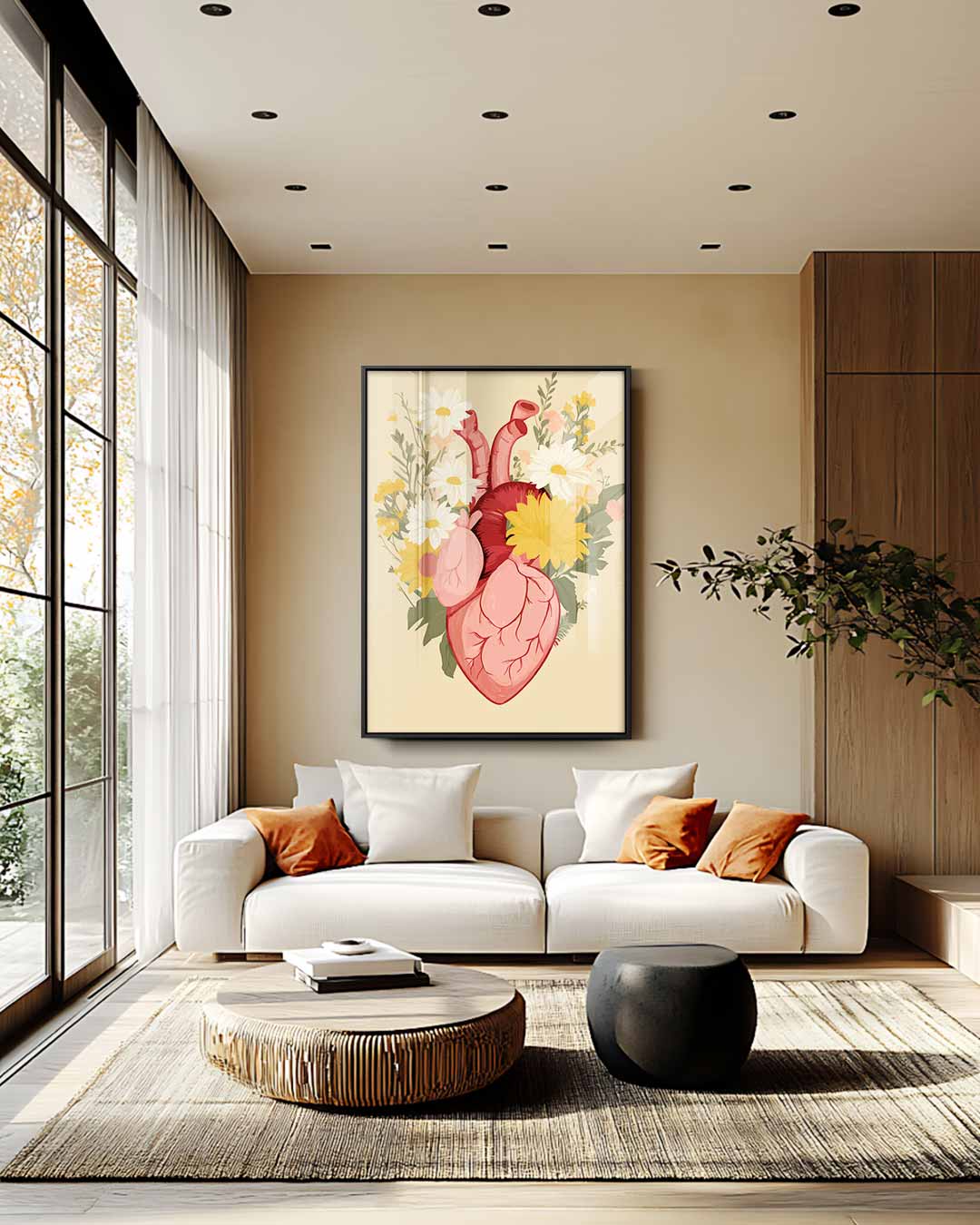 Hart en Bloemen Harmonie – modern portret kunstwerk van WallArtistic