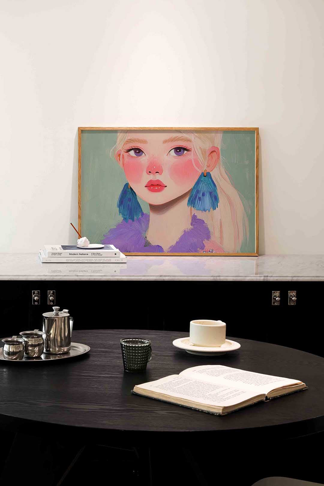 Portret met blauwe oorbellen – portret poster in liggend formaat