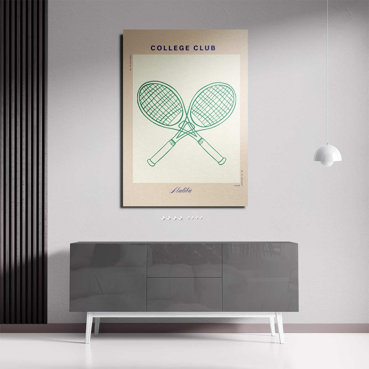 Tennisracket Illustratie - College Club – staande wandkunst voor woonkamer of interieur
