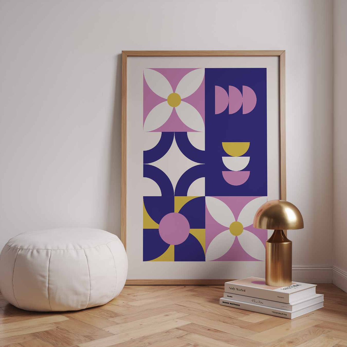 Moderne Retro Bloemenposter – staande kleurrijke abstracte wanddecoratie van WallArtistic