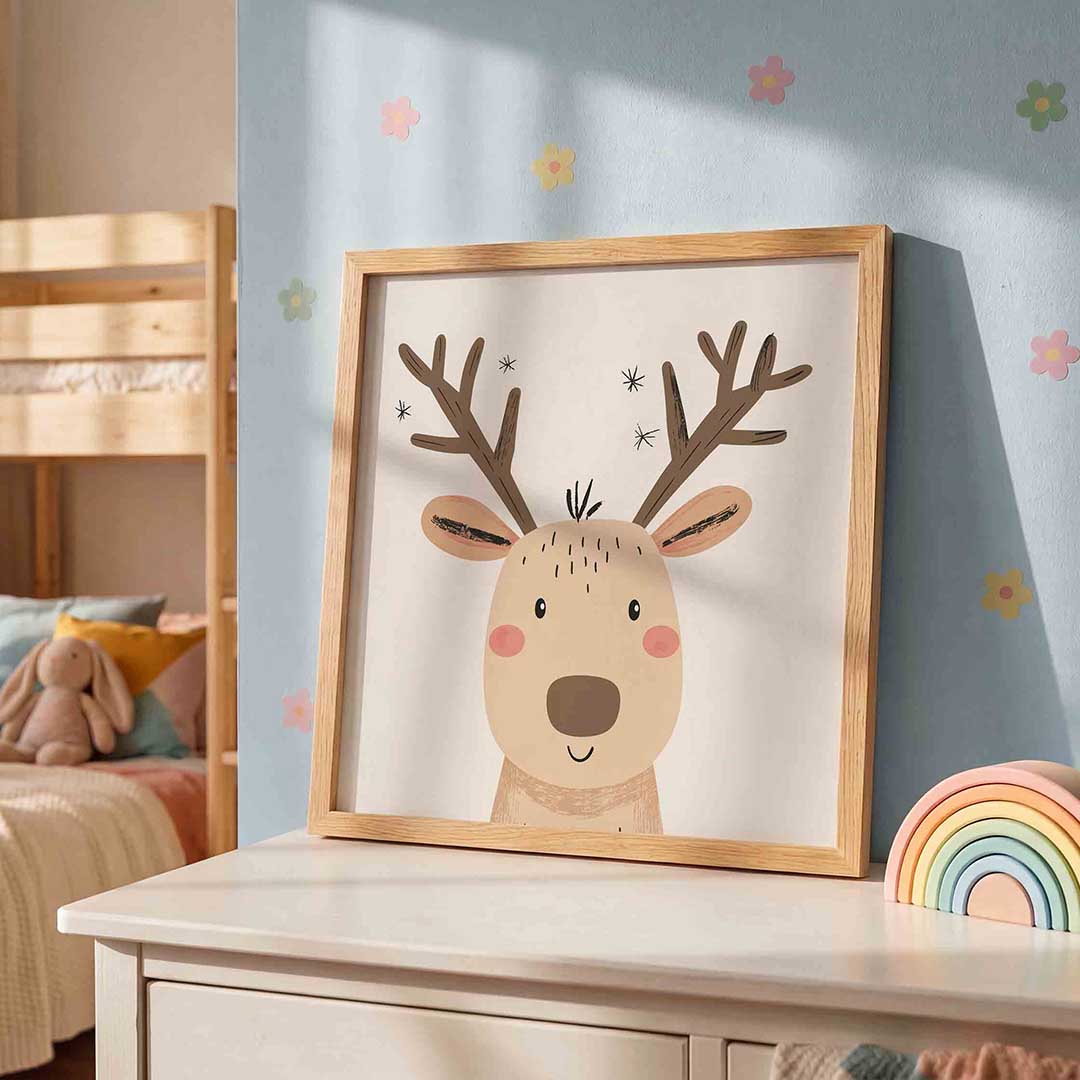 Hert met gewei – speelse wandkunst als vierkante kinderposter