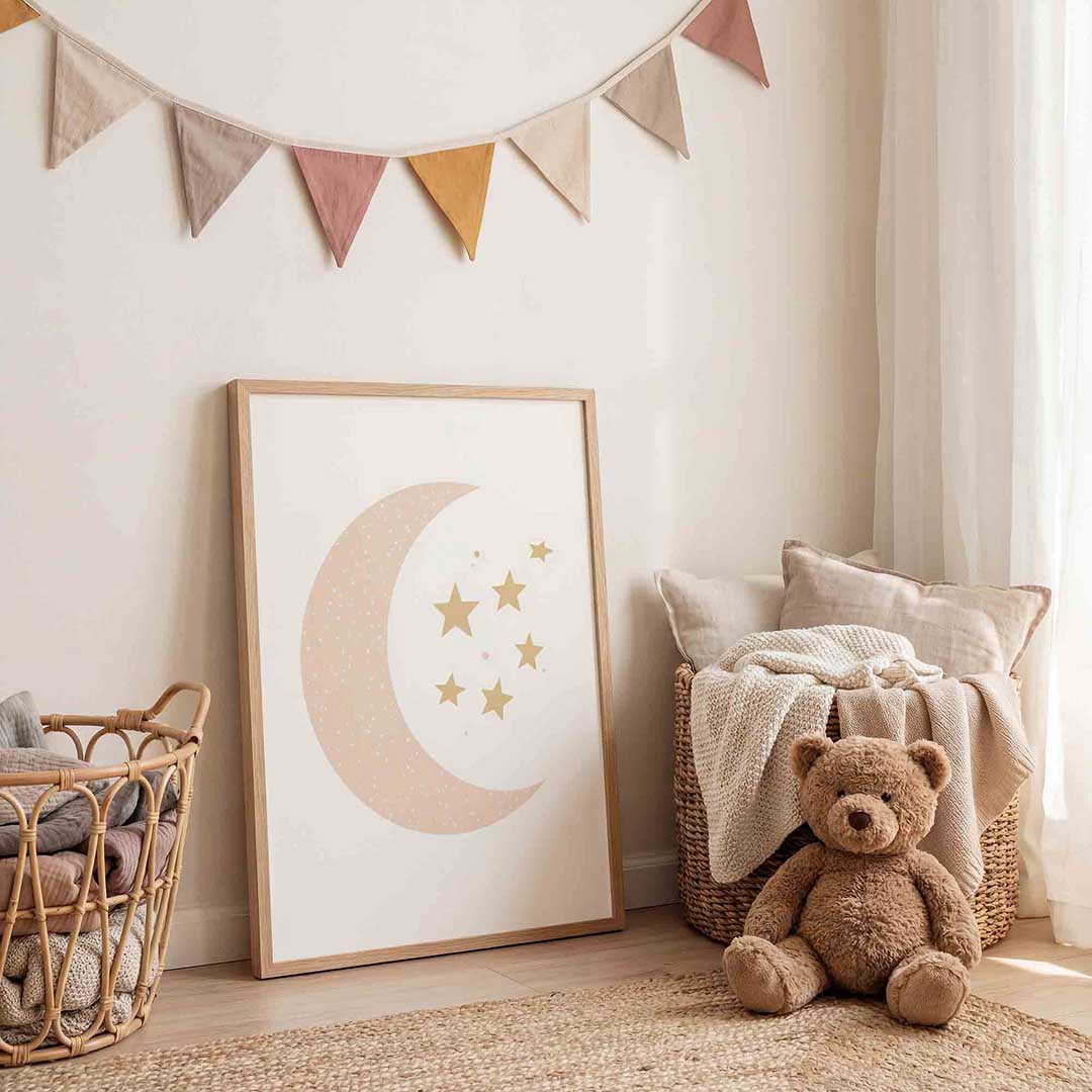 Maan en sterren – speelse wandkunst als portret kinderposter