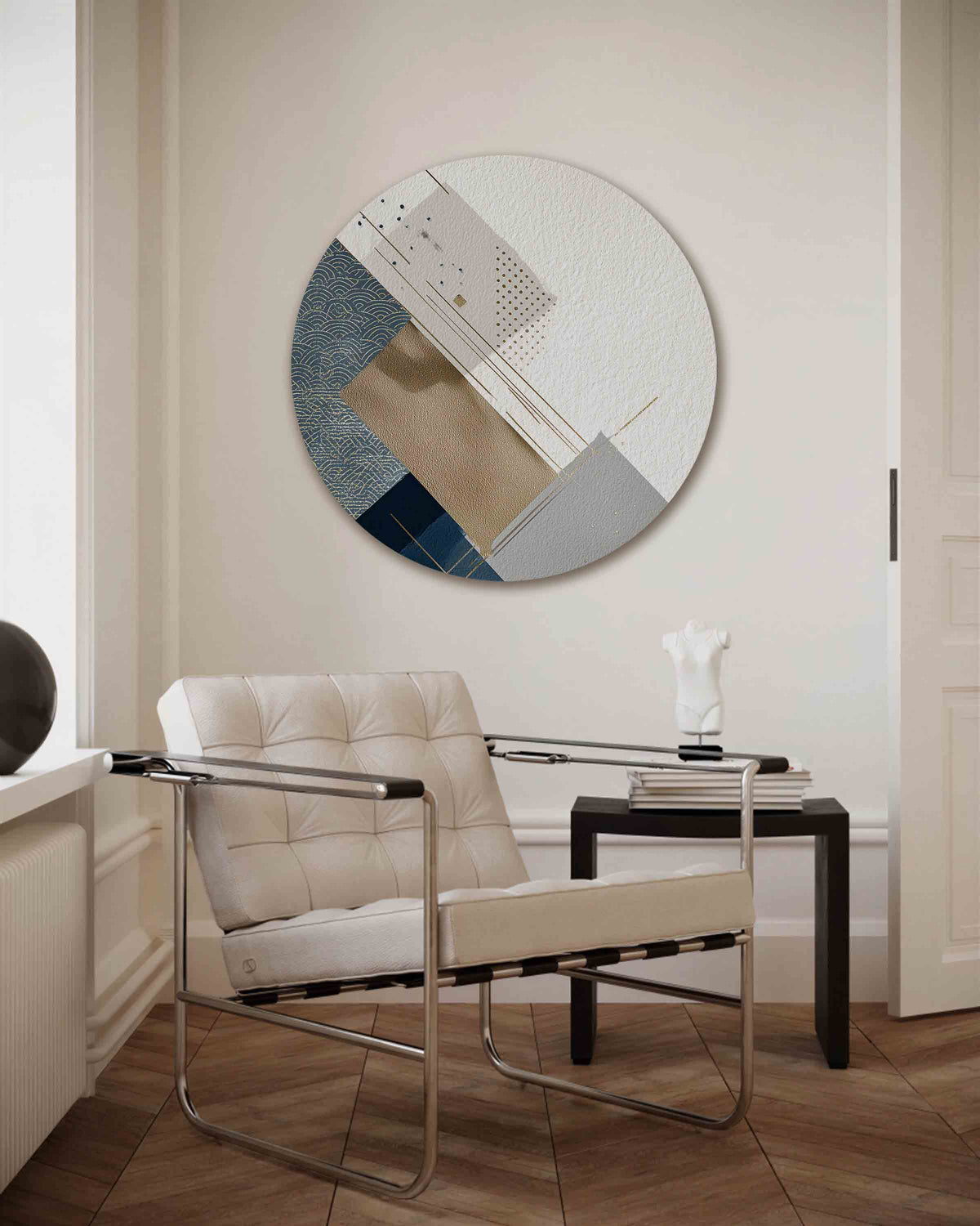 Abstracte geometrische – vrouwelijk portret muurcirkel als wanddecoratie