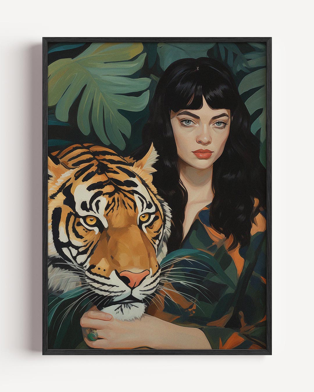 Vrouw met tijger in jungle sfeer – vrouwelijk portret poster als wanddecoratie