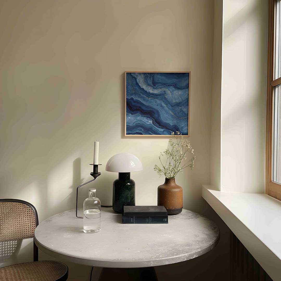 Blauwe marmerstructuur – abstracte poster in vierkant formaat