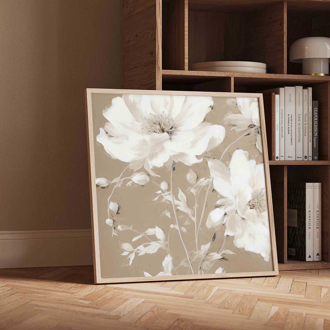 Bloemen op beige – vintage wandkunst als vierkante poster