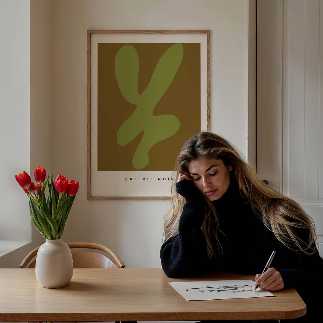 Abstrakte Groen-Bruine Kunstposter – staande muurposter met tekst en typografie
