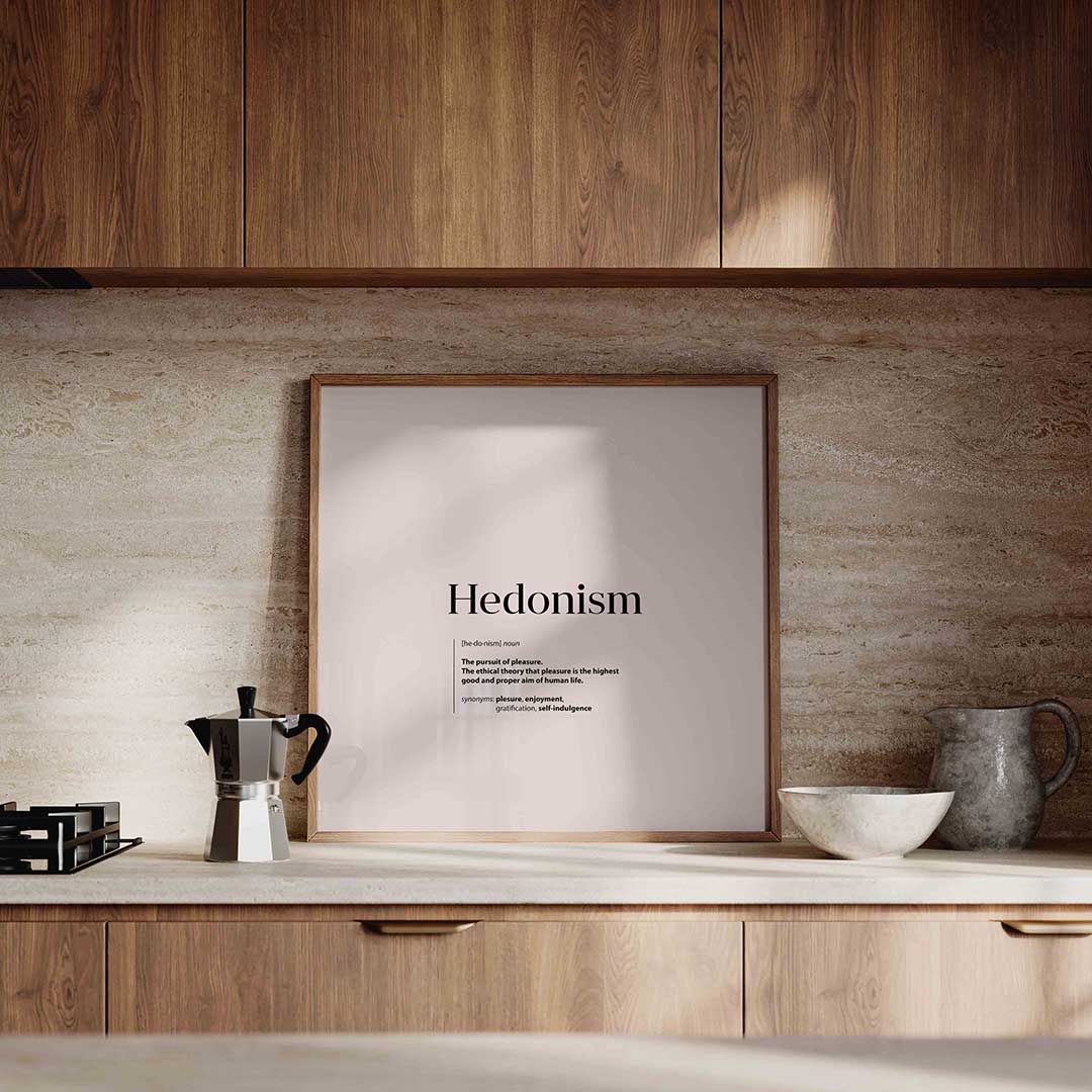 Hedonism definitie – culinaire wandkunst als vierkante poster
