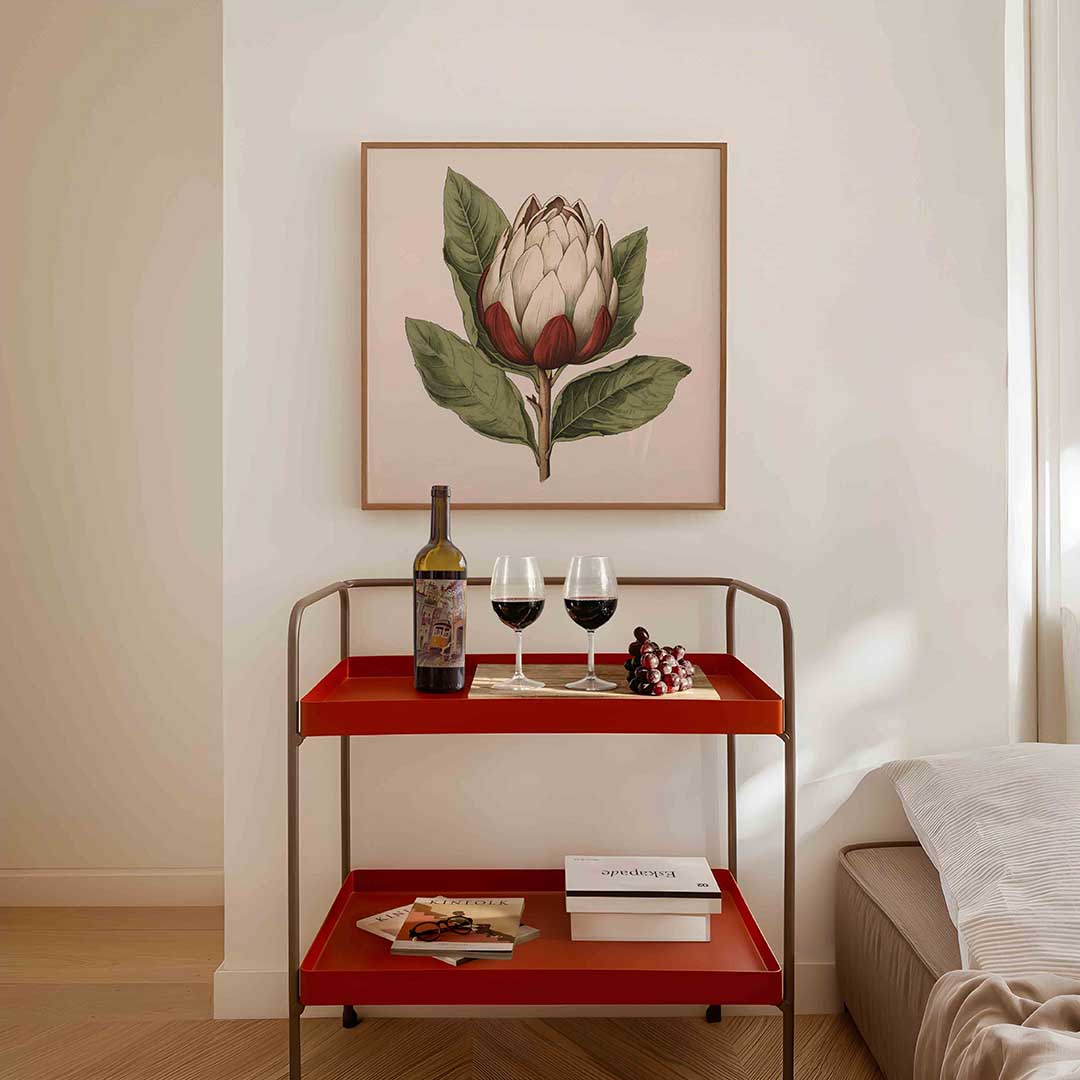Bloem met groene bladeren – vierkante keuken wanddecoratie van WallArtistic