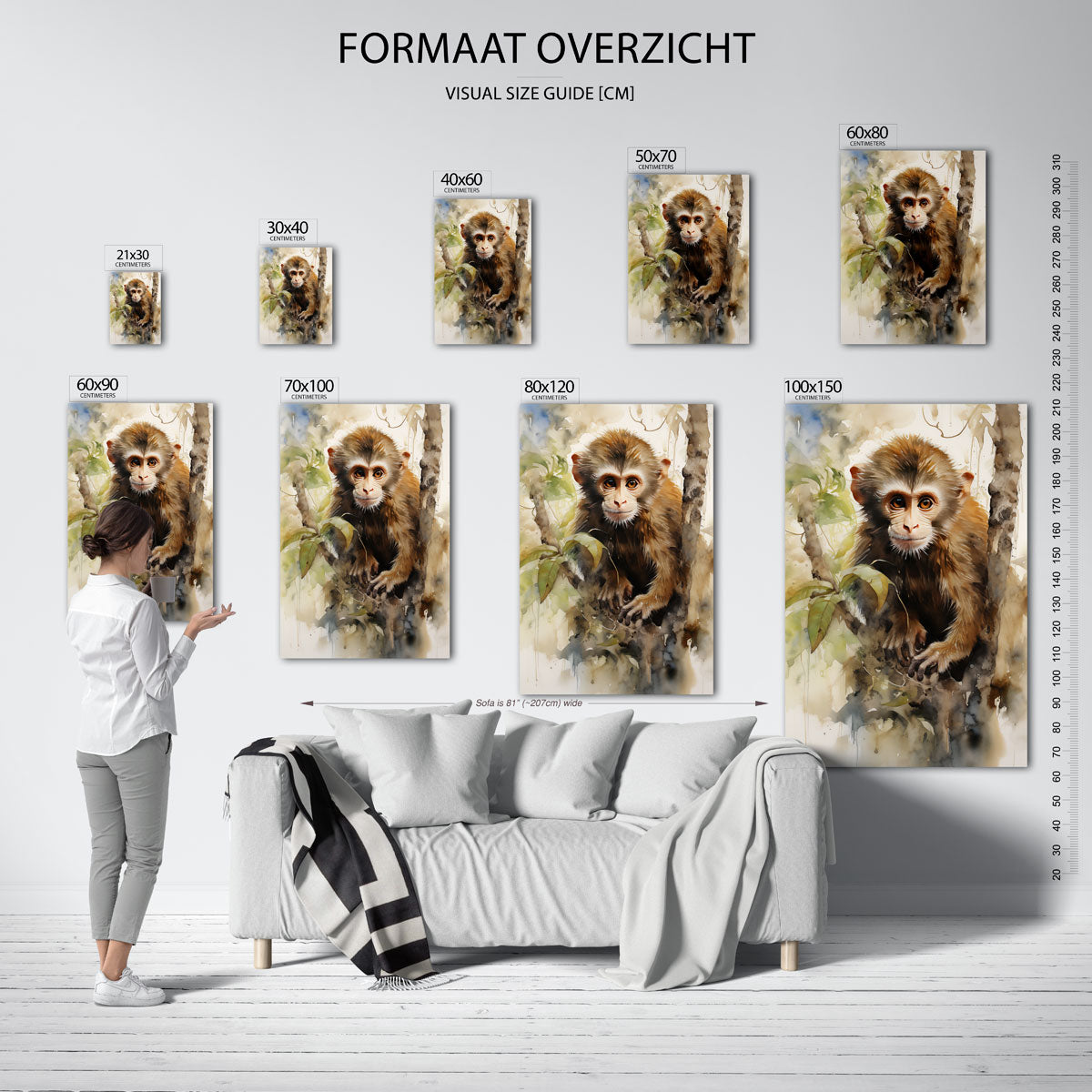 Jonge aap in boom – staande muurposter met jungle thema