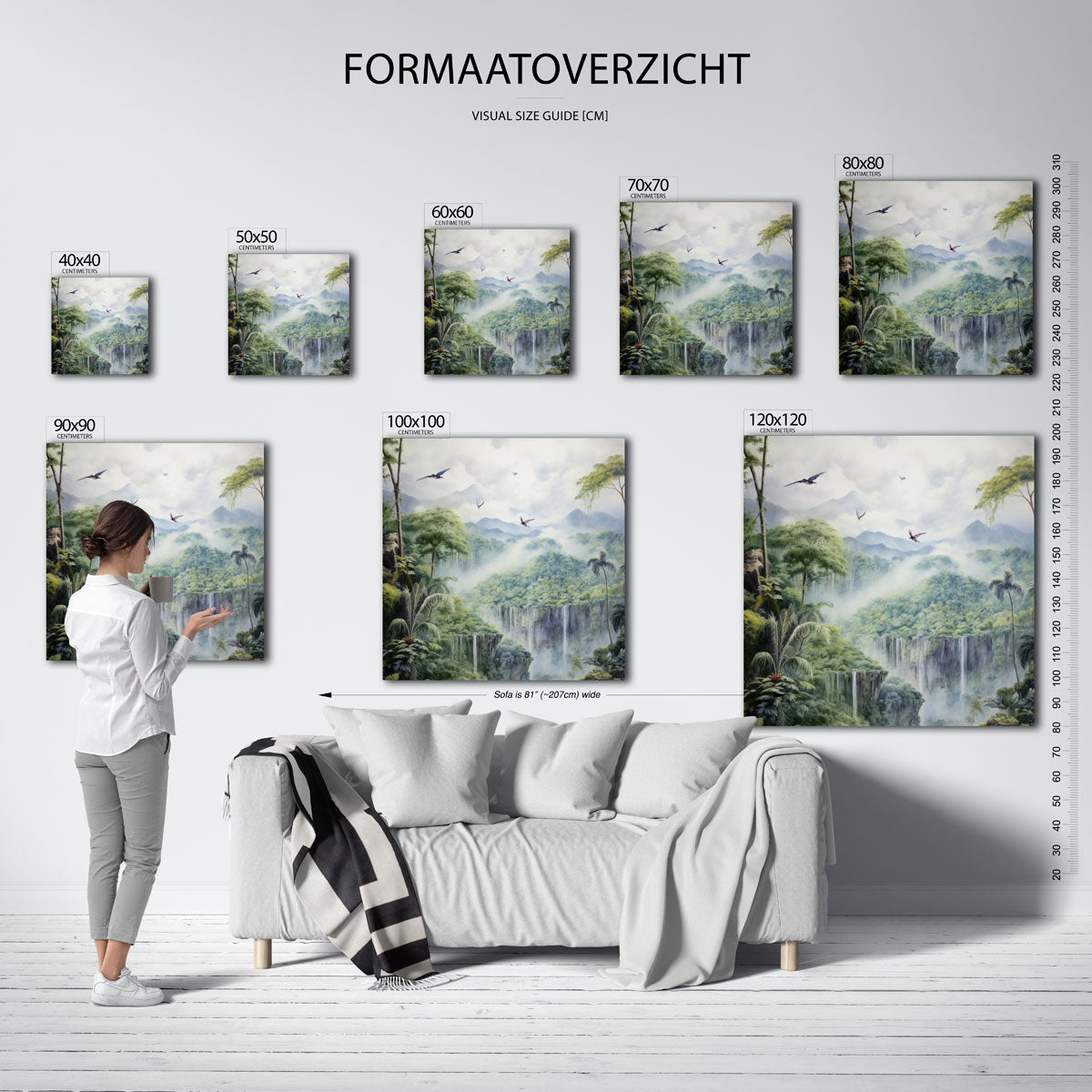 Vliegende vogels boven waterval – vierkante jungle wanddecoratie van WallArtistic