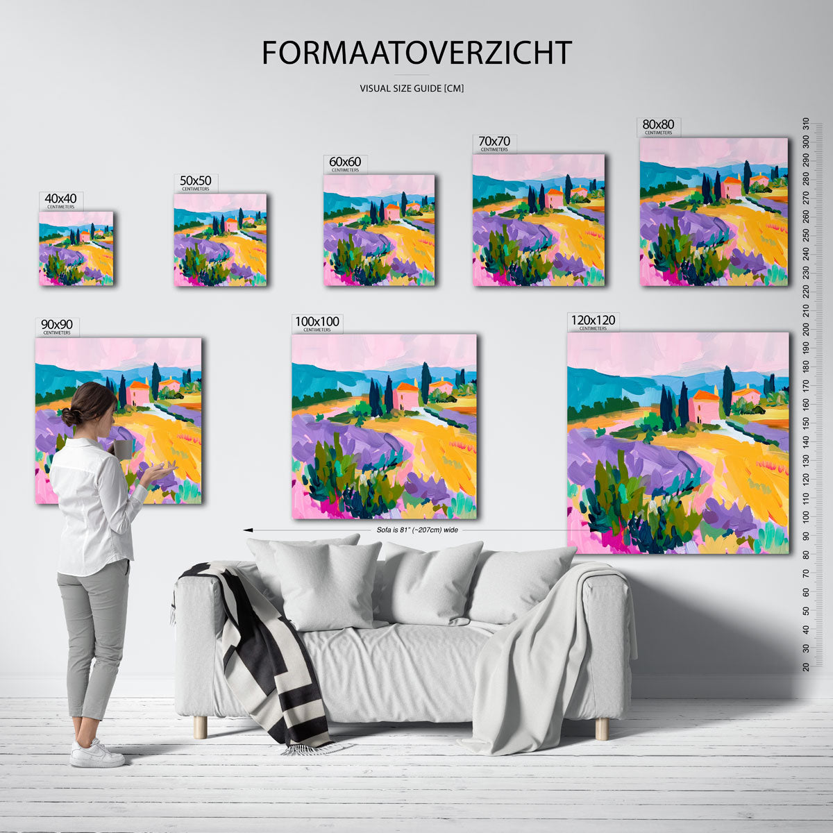 Landschap met lavendel – vierkante muurposter met kleurrijke illustratie