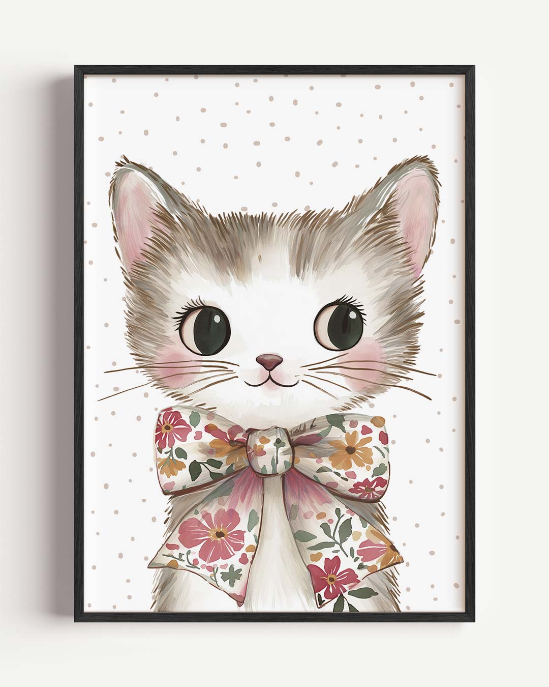 Schattige Kitten Poster met Bloemenstrik – kids portret poster als wanddecoratie