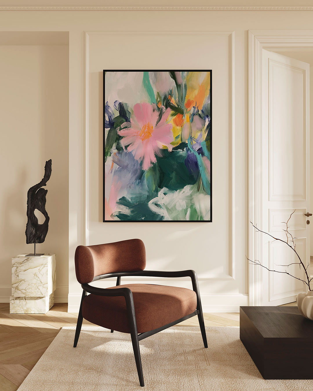 Kleurrijke bloemexpressie – staand wanddecoratie kunstwerk