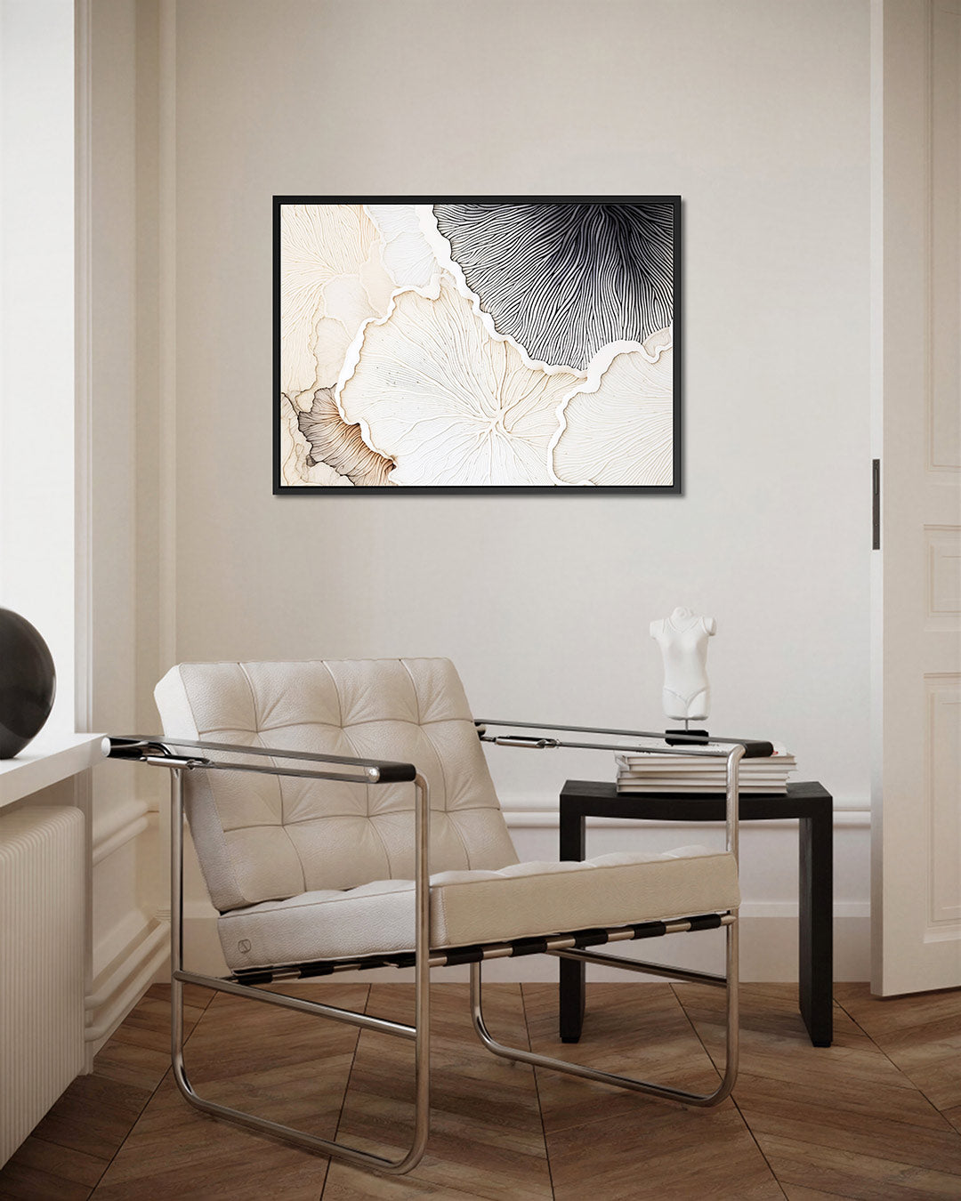Organische lijnen – Zwart-wit – kunstwerk op canvas, dibond of plexiglas