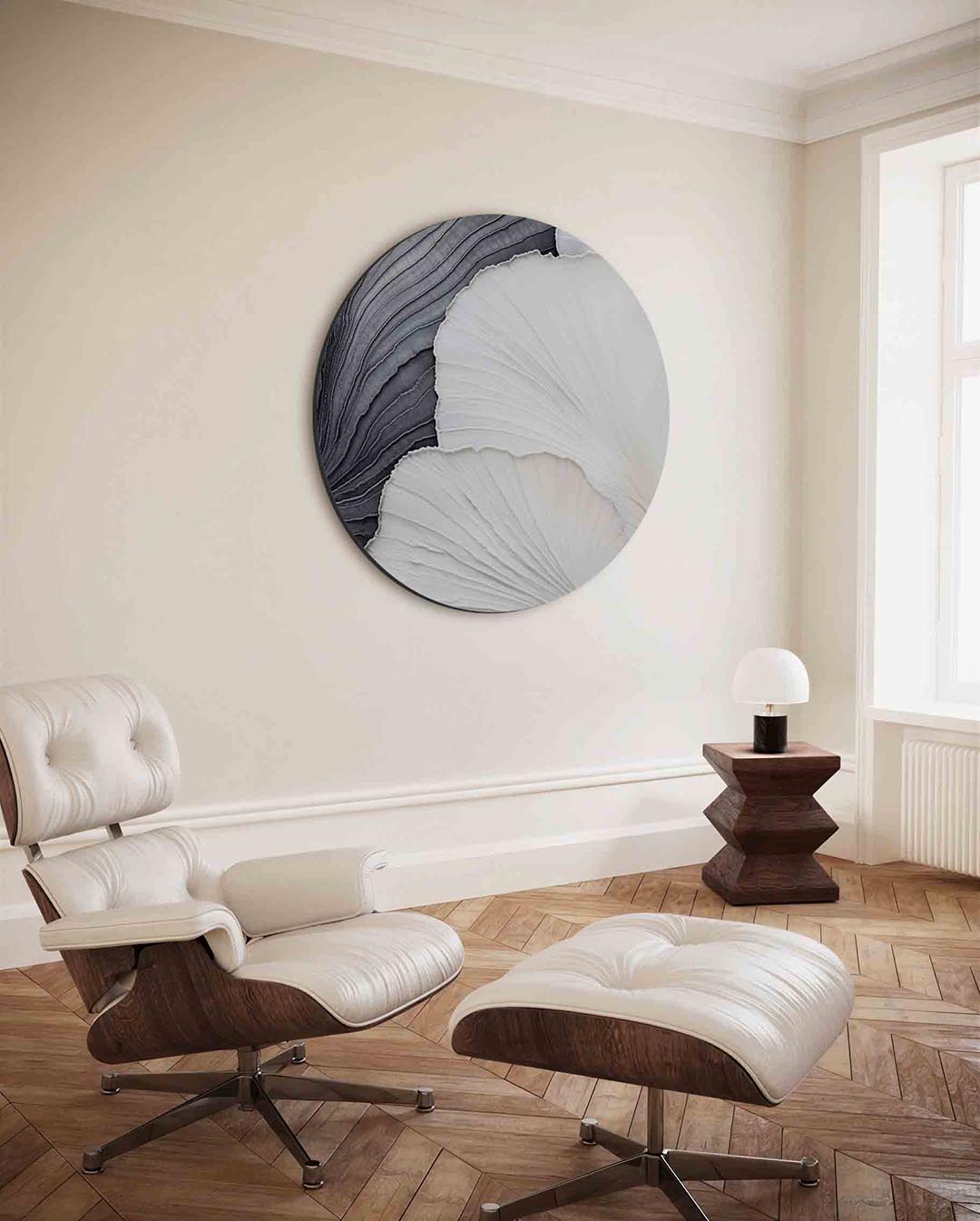 Gelaagde texturen – kleurrijke ronde wanddecoratie van WallArtistic