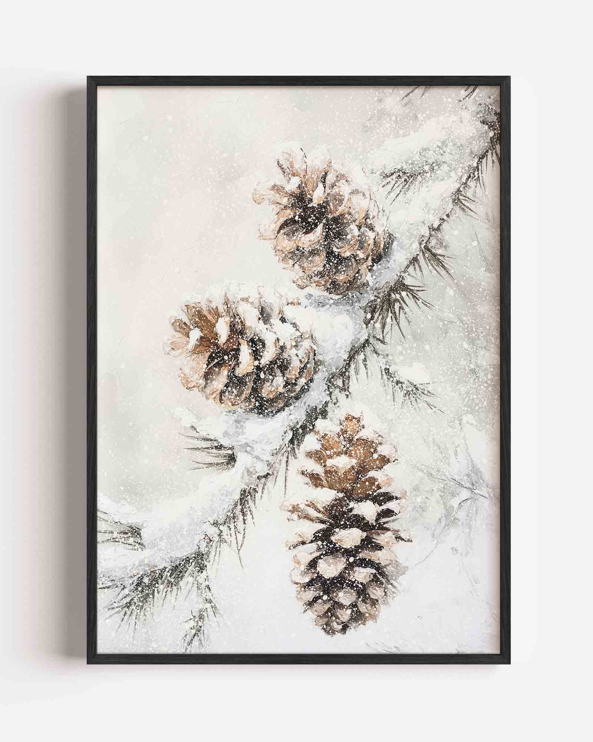 Dennenappels in sneeuw – kerst portret poster als wanddecoratie