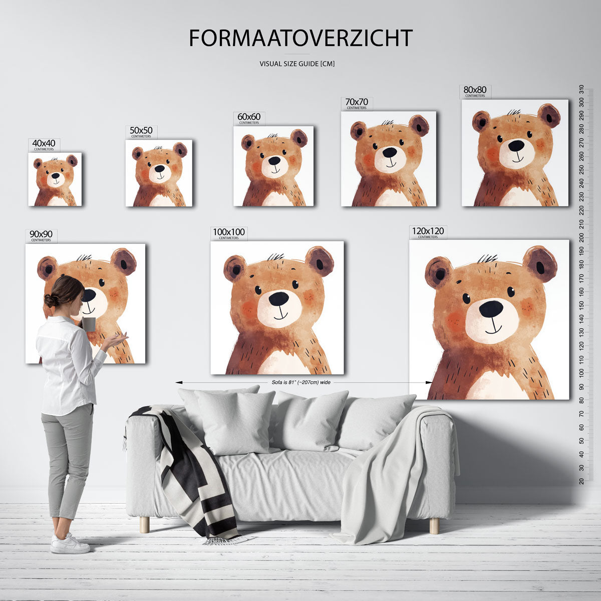 Schattige beer – vierkante muurposter voor de kinderkamer