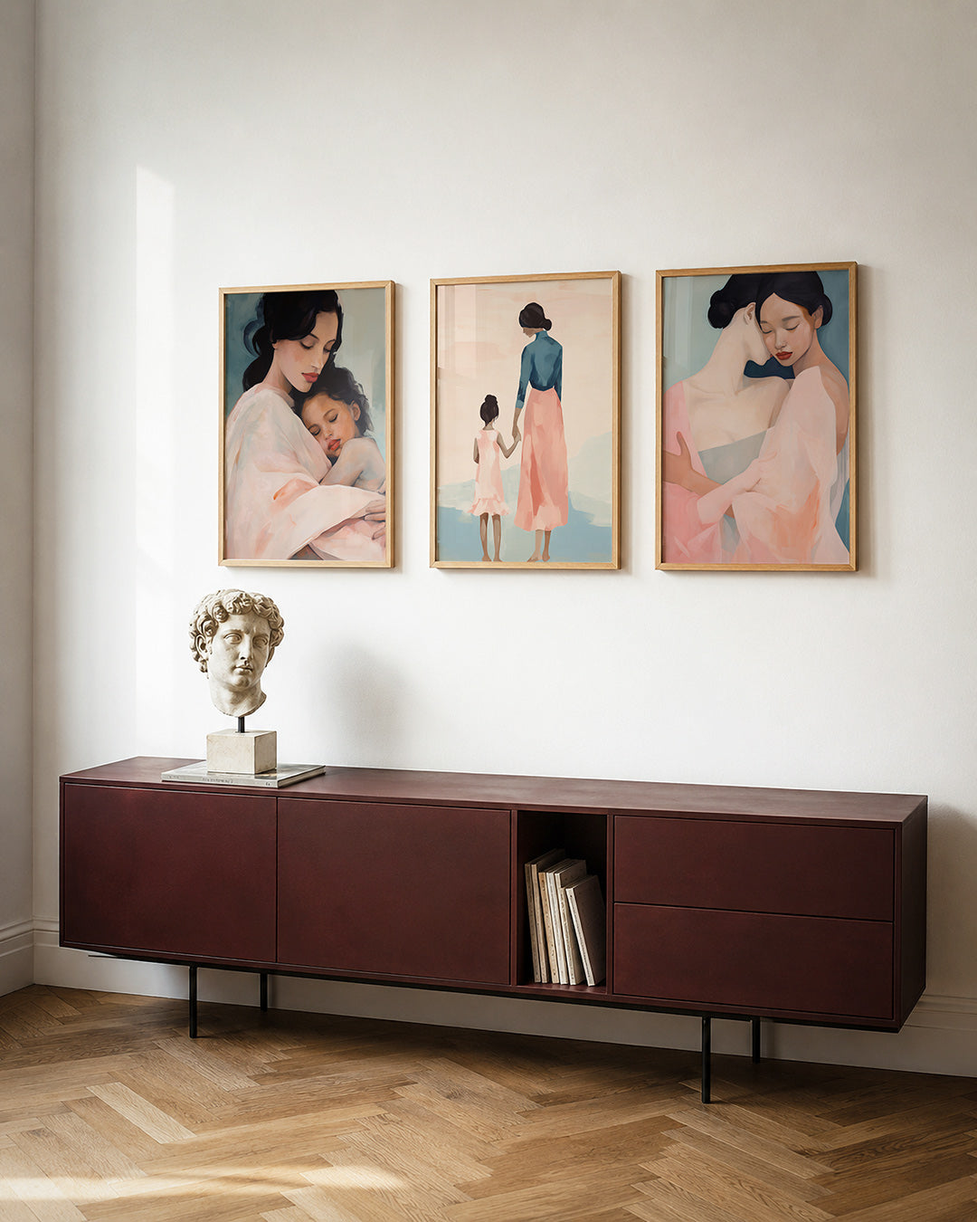 Abstract posterset – detailweergave – een abstracte posterset met donkere tinten en een rustige