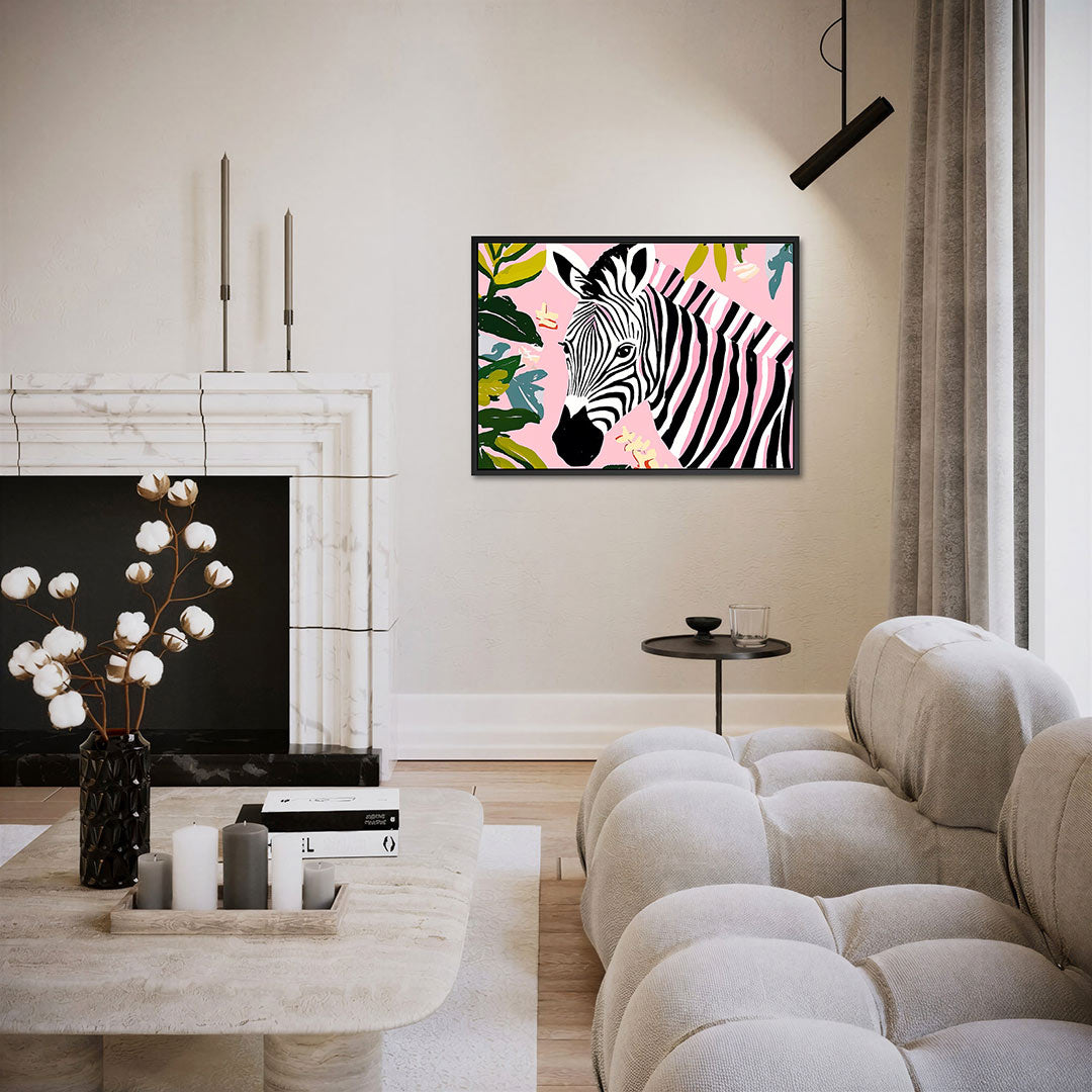 Zebra en bladeren – liggende wanddecoratie
