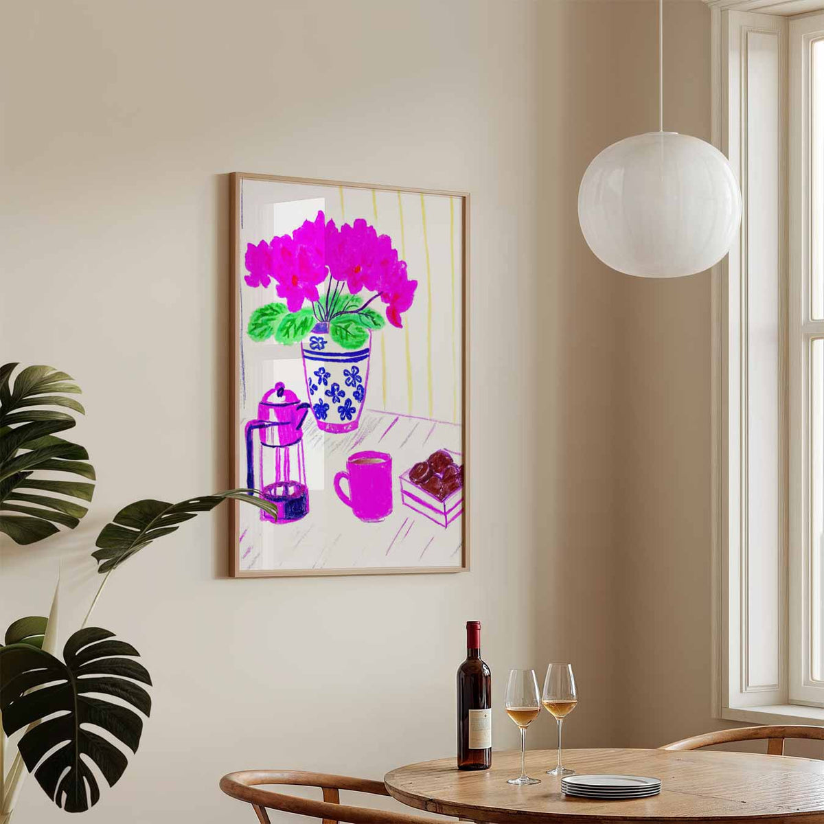 Gezellige Koffiehoek in Bloei – keukenposter in staand formaat