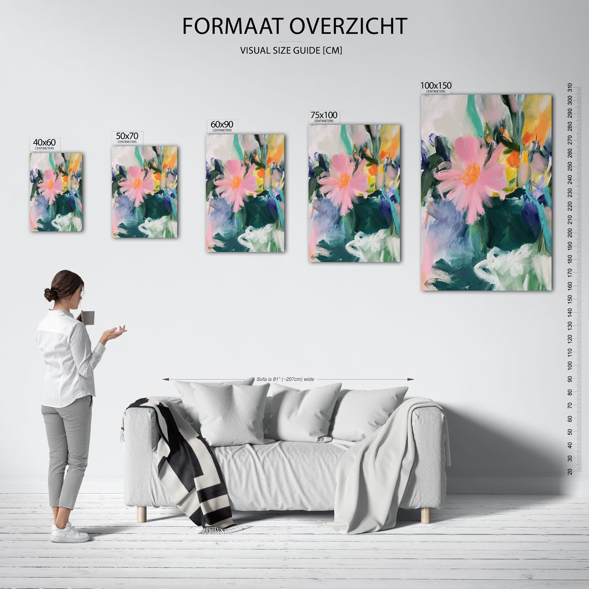 Kleurrijke bloemexpressie – staand wanddecoratie kunstwerk