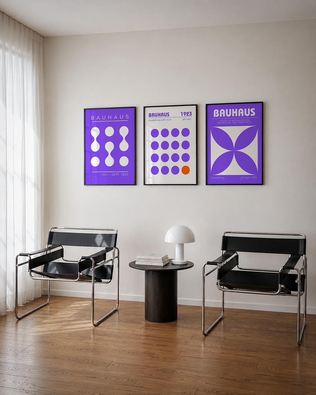 Vorm en kleur posterset – derde productweergave – deze poster toont een speelse ordening van witte cirkels en
