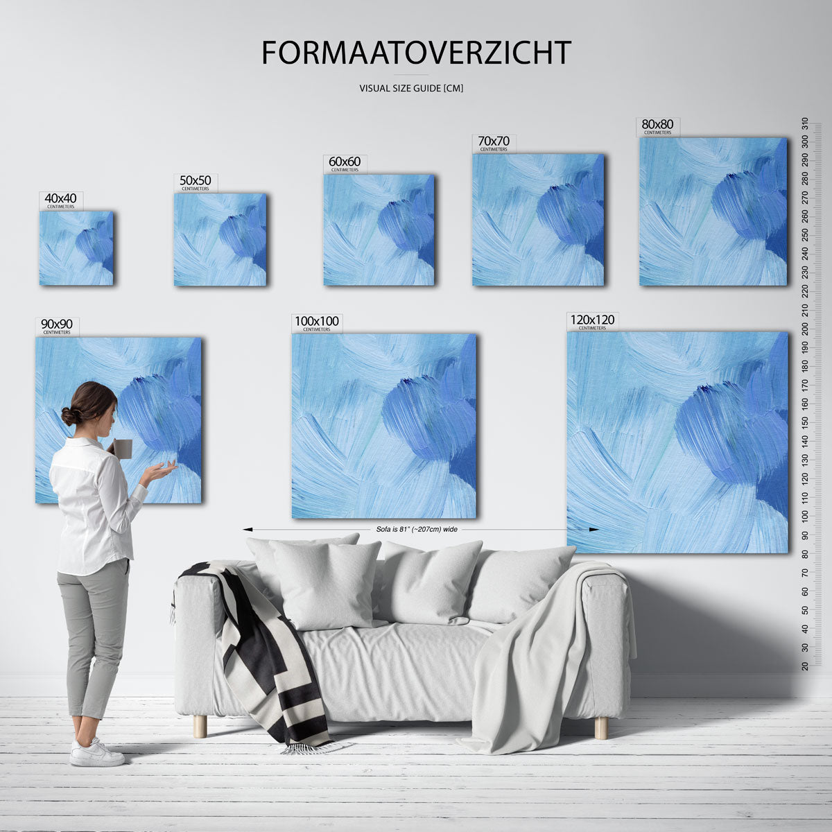 Blauwe penseelstreken – vierkante muurposter met artistieke uitstraling