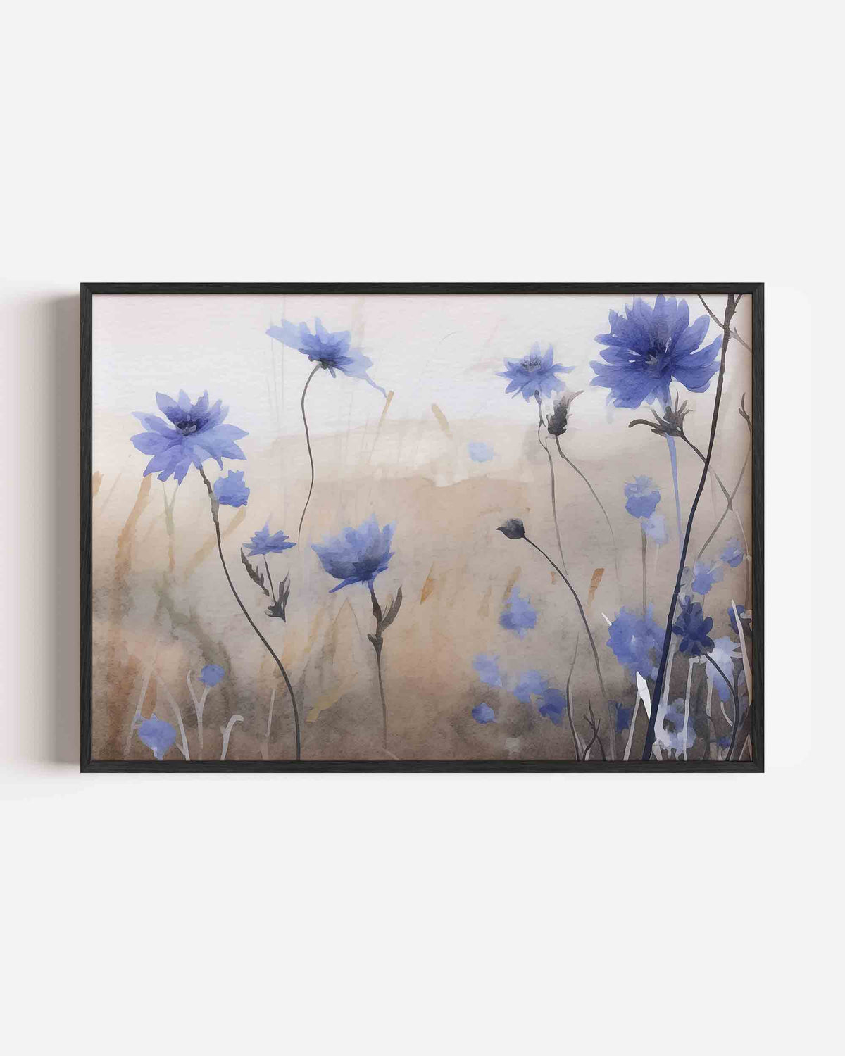 Blauwe bloemen – kleurrijke abstracte landscape poster als wanddecoratie