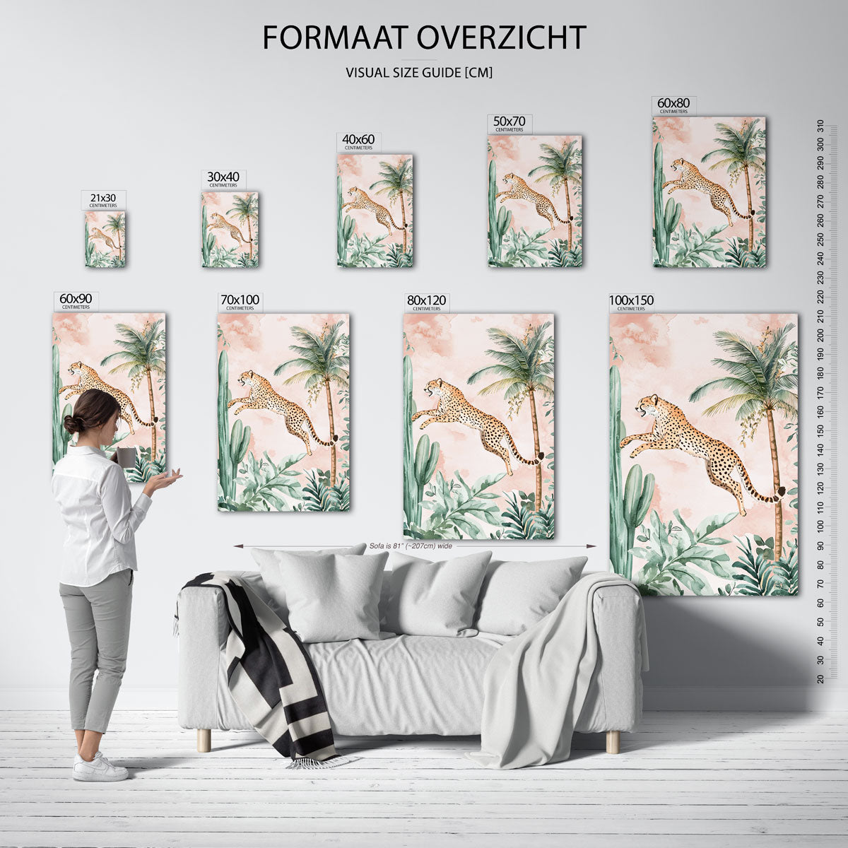 Springende luipaard – staande muurposter met dierenthema