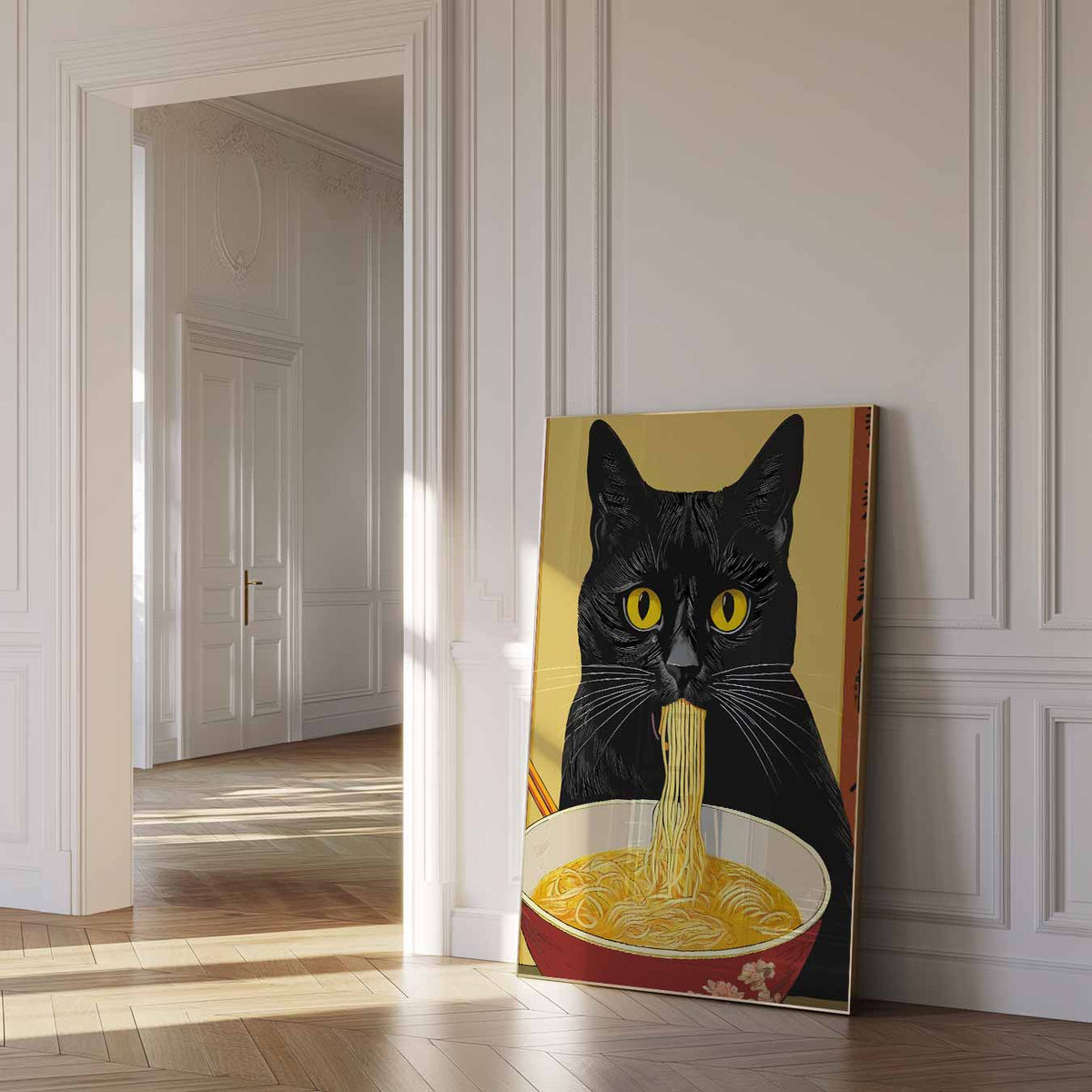 Kat met Noodles – dierenposter als moderne staande wanddecoratie