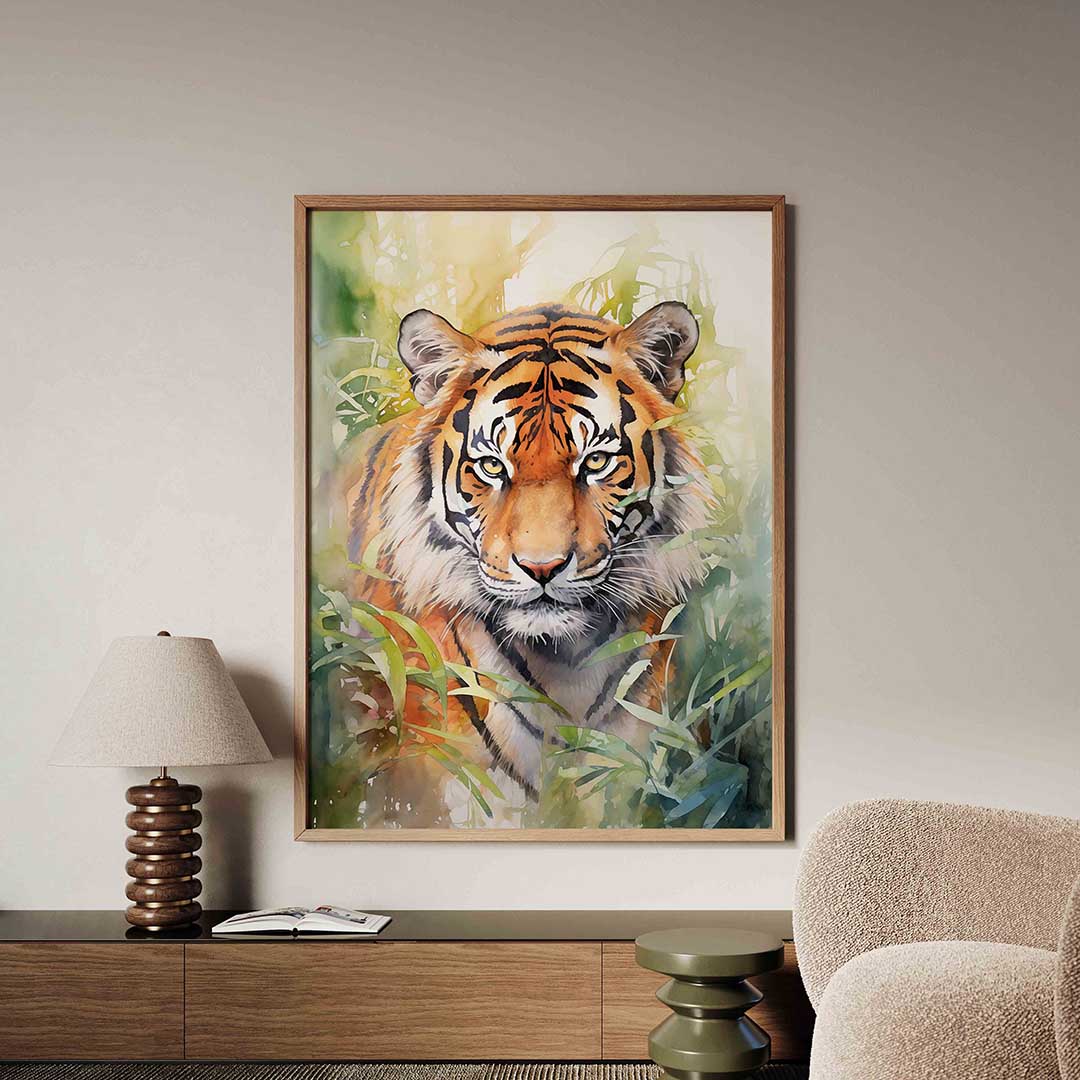 Tijger in jungle – tropische jungle poster in staand formaat