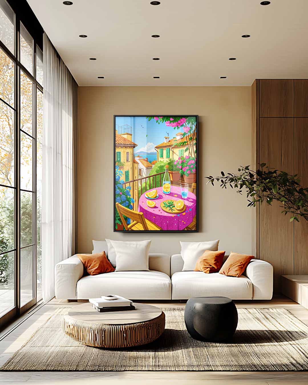 Zomer op het Balkon – plexiglas wanddecoratie in portret formaat