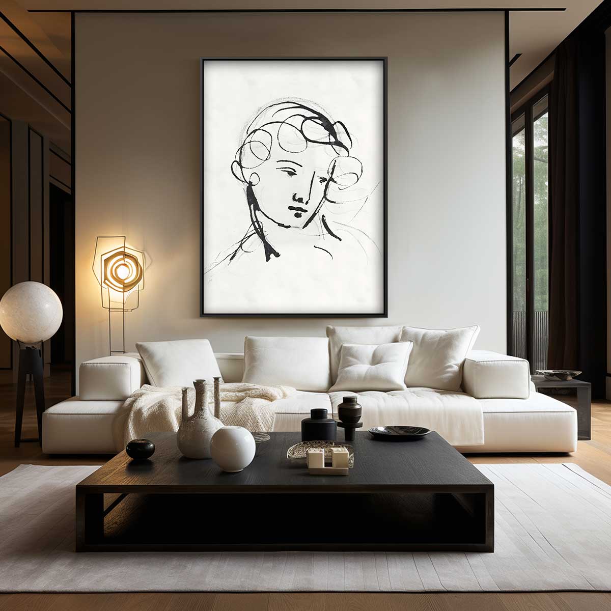 Elegante Lijnenschets Portret – staand kunstwerk voor modern interieur