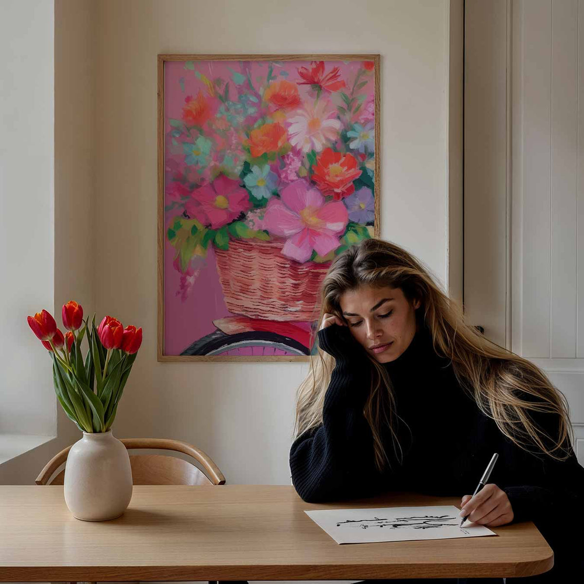 Bloemenfiets – bloemen poster als moderne staande wanddecoratie