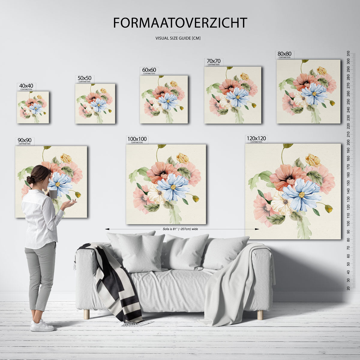 Bloemenboeket – vierkante muurposter met kleurrijke vormen
