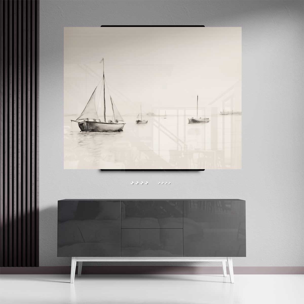 Rustige Zeilboten op de Horizon – canvas kunstwerk als wanddecoratie