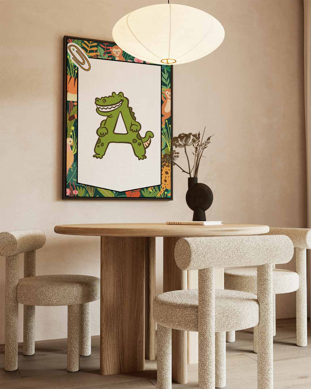 Alfabet Krokodil Kunstwerk Kinderkamer – kunstwerk met zwarte baklijst