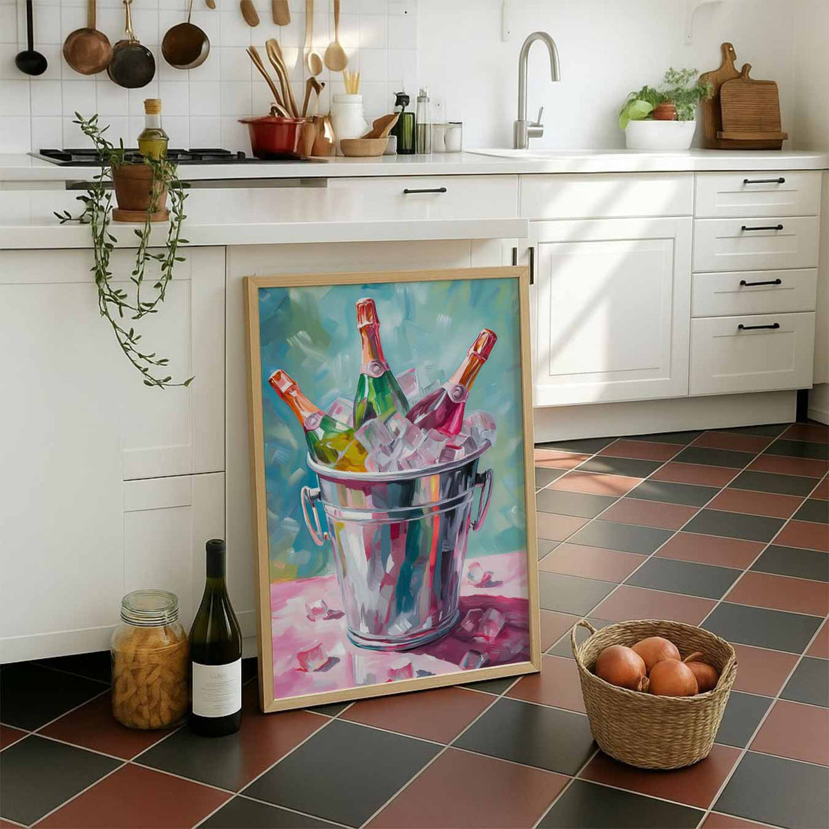 Feestelijke Champagne – staande muurposter voor keuken of eethoek