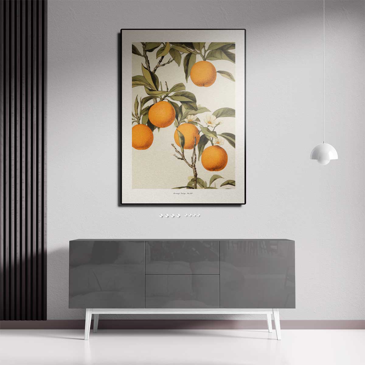 Vintage Sinaasappel Illustratie – staande wandkunst voor woonkamer of interieur