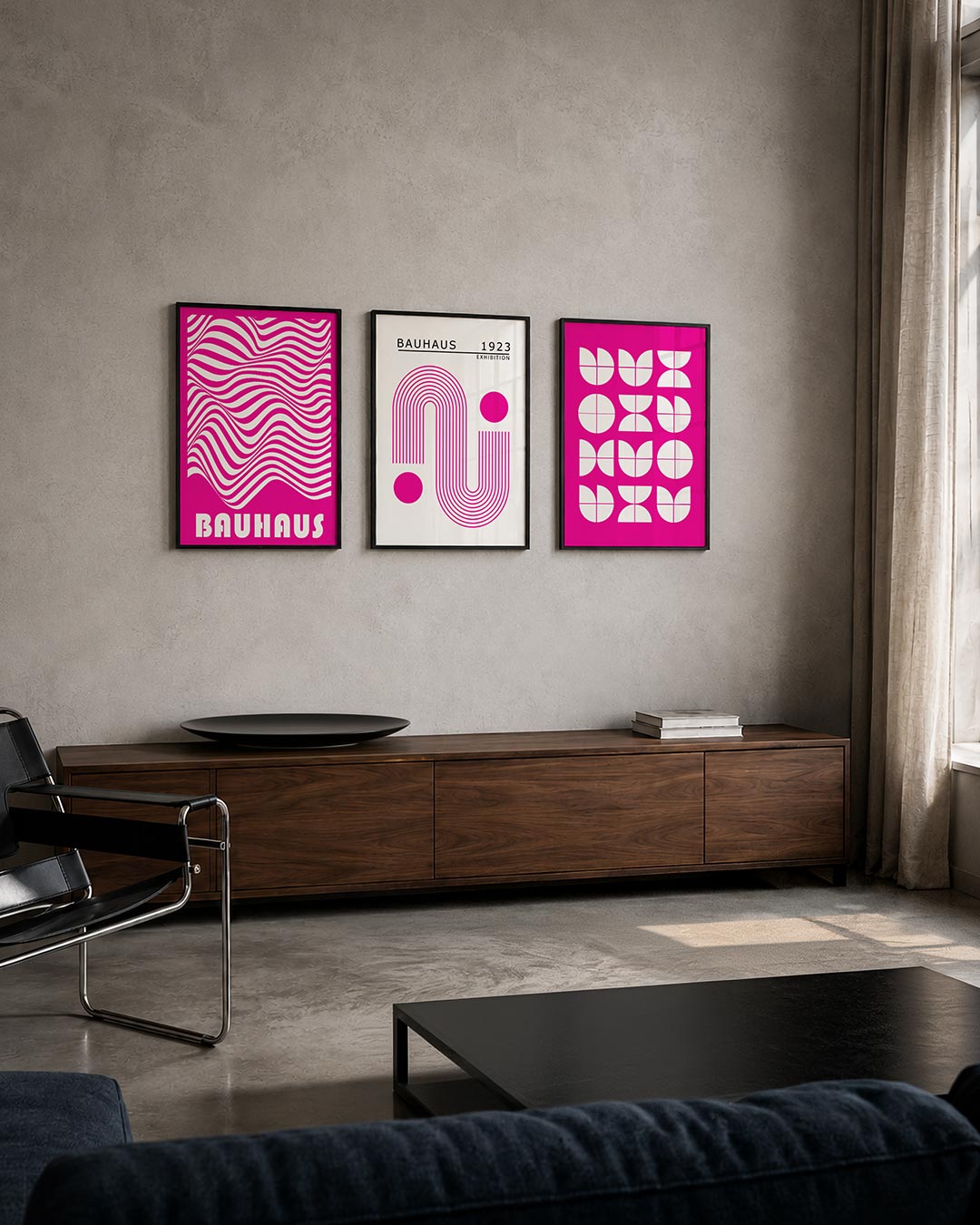 Golvend lijnenspel driedelige posterset – deze posterset in drie delen toont vloeiende, golvende