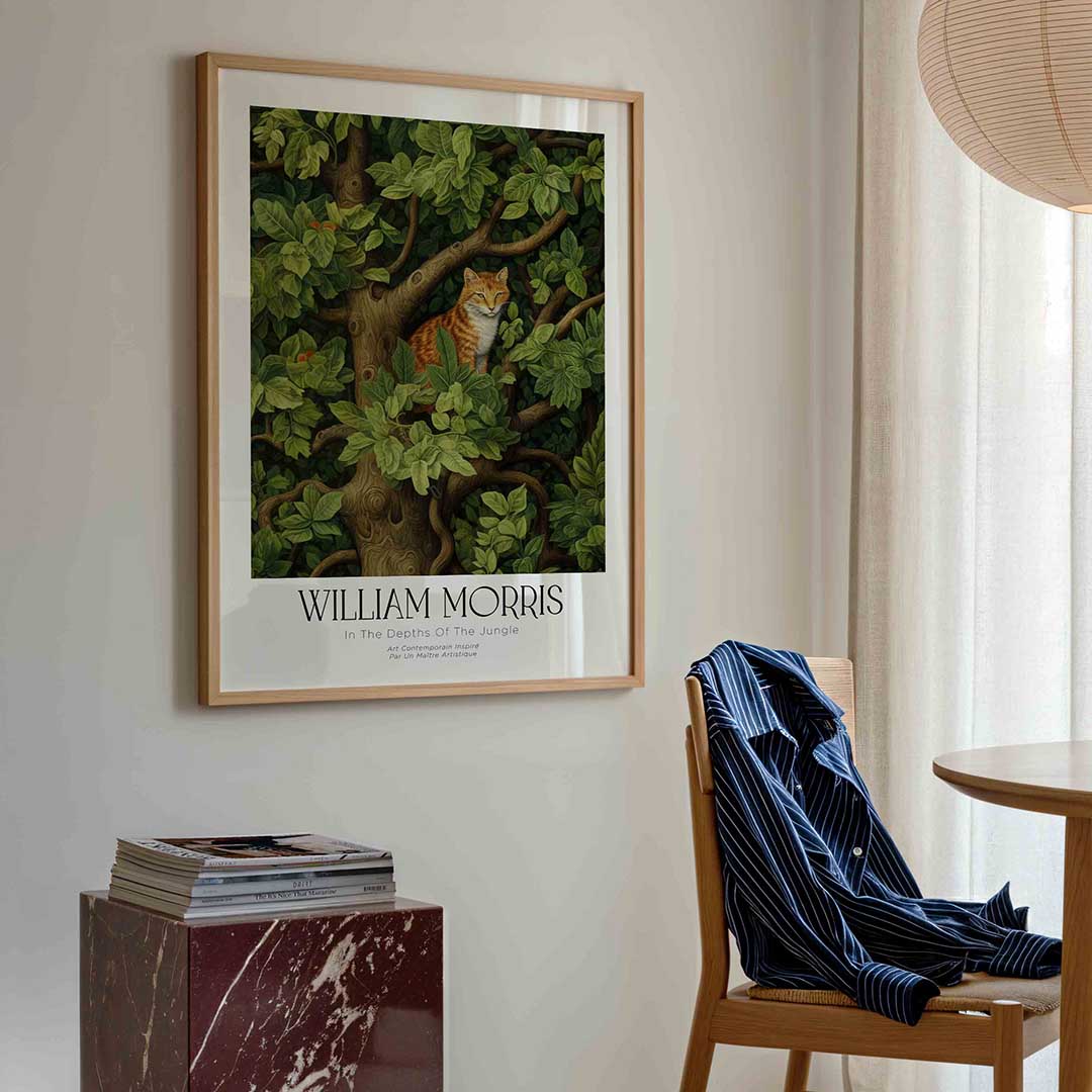 Kat in boom – William Morris poster in staand formaat