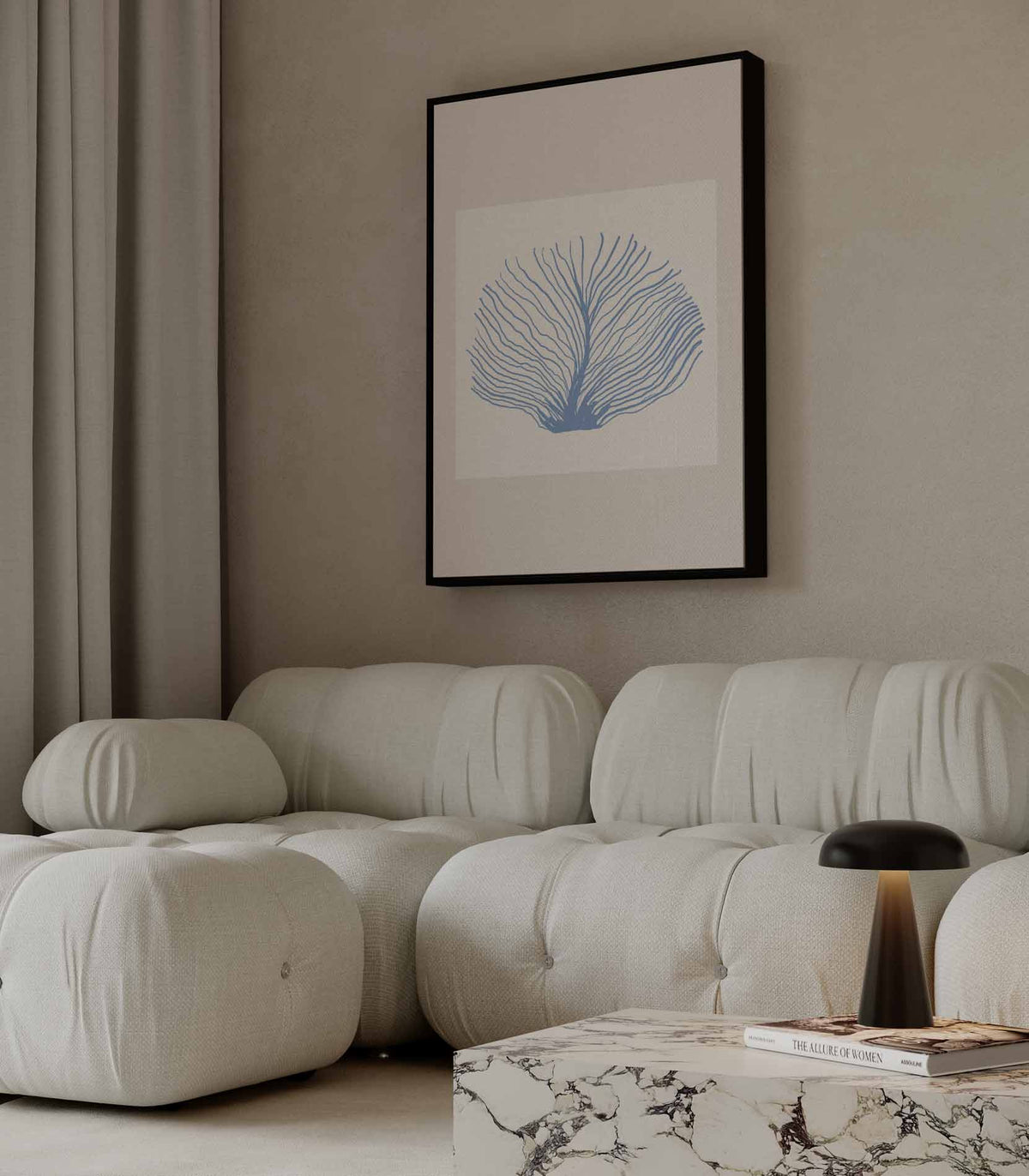Blauwe Zeeventilator Kunstprint – staande wandkunst voor woonkamer of interieur