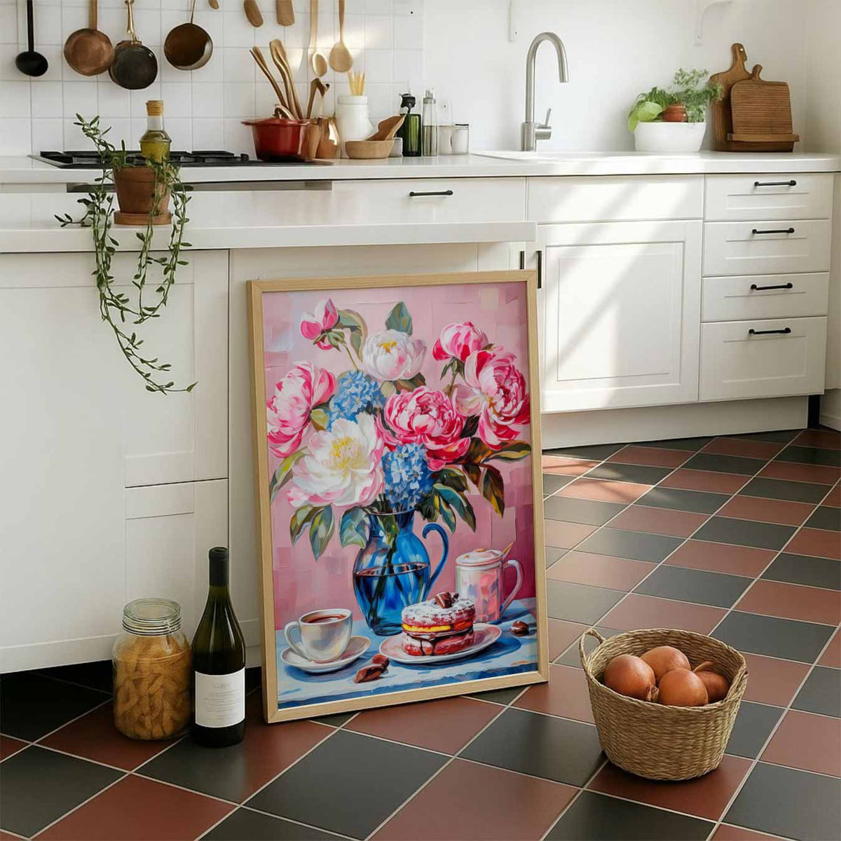 Bloemige Ontbijt Vibes – staande muurposter voor keuken of eethoek