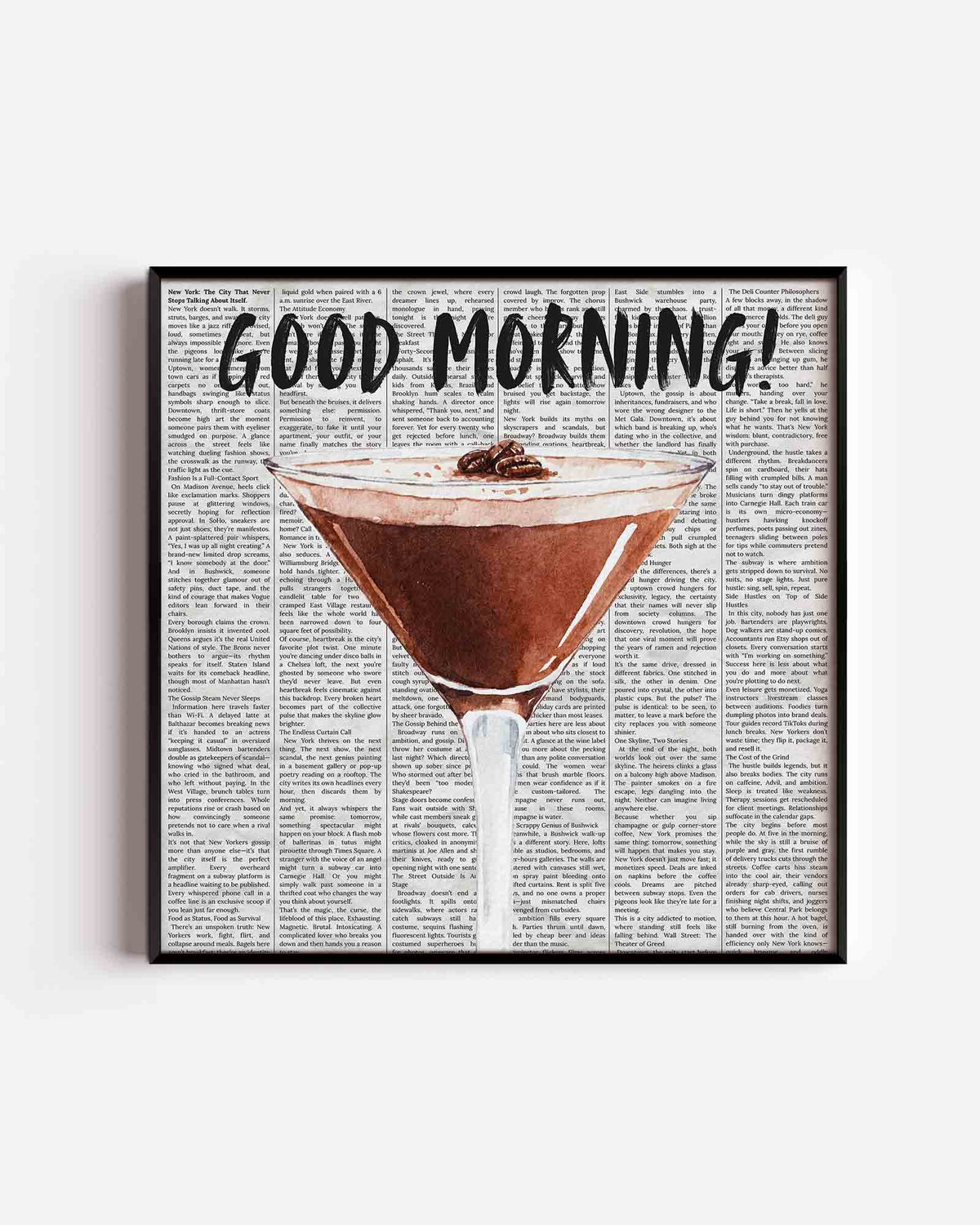 Cocktailglas op krantenachtergrond – Pop Art vierkante poster als wanddecoratie