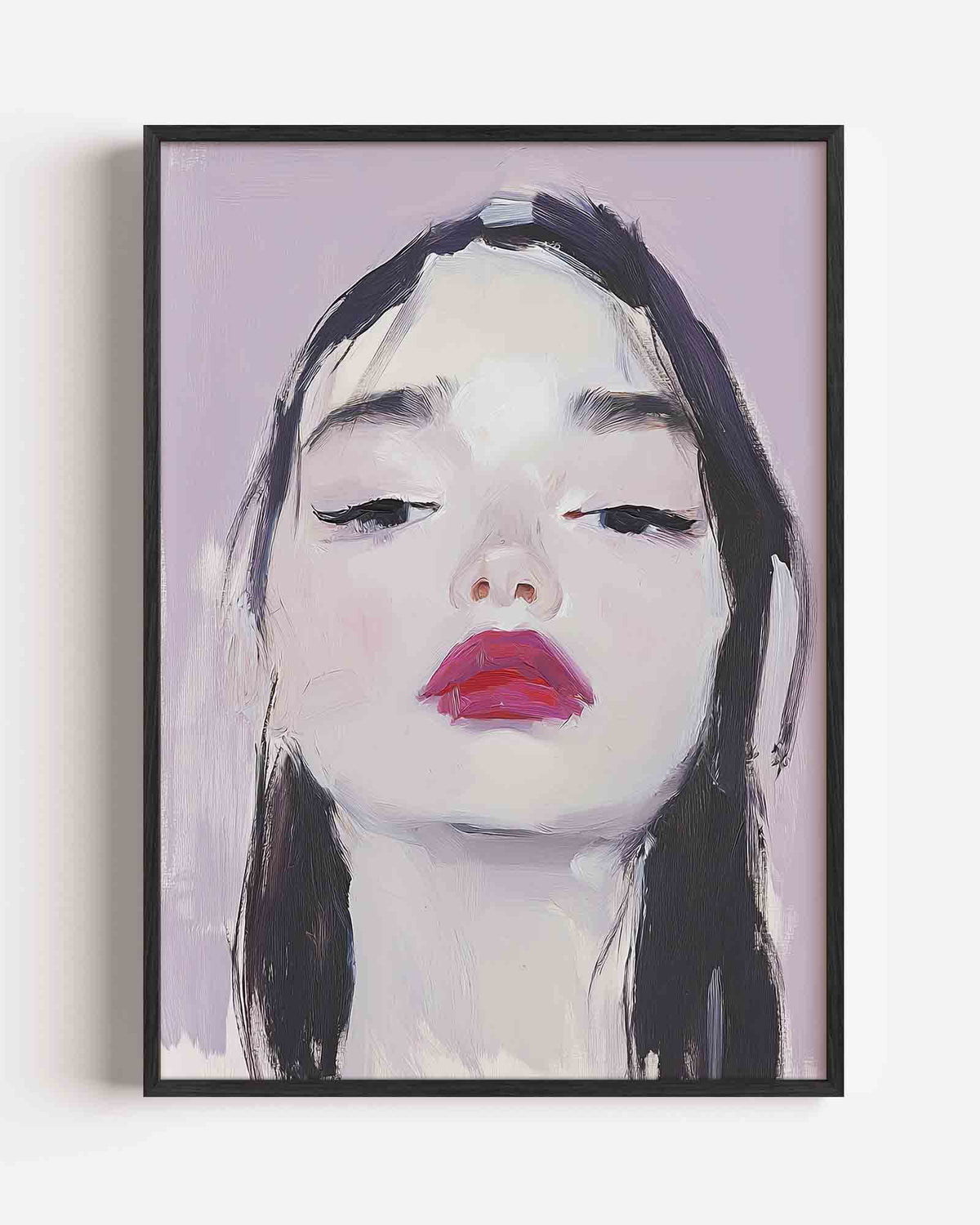 Portret met rode lippen – dromerige illustratie poster als wanddecoratie