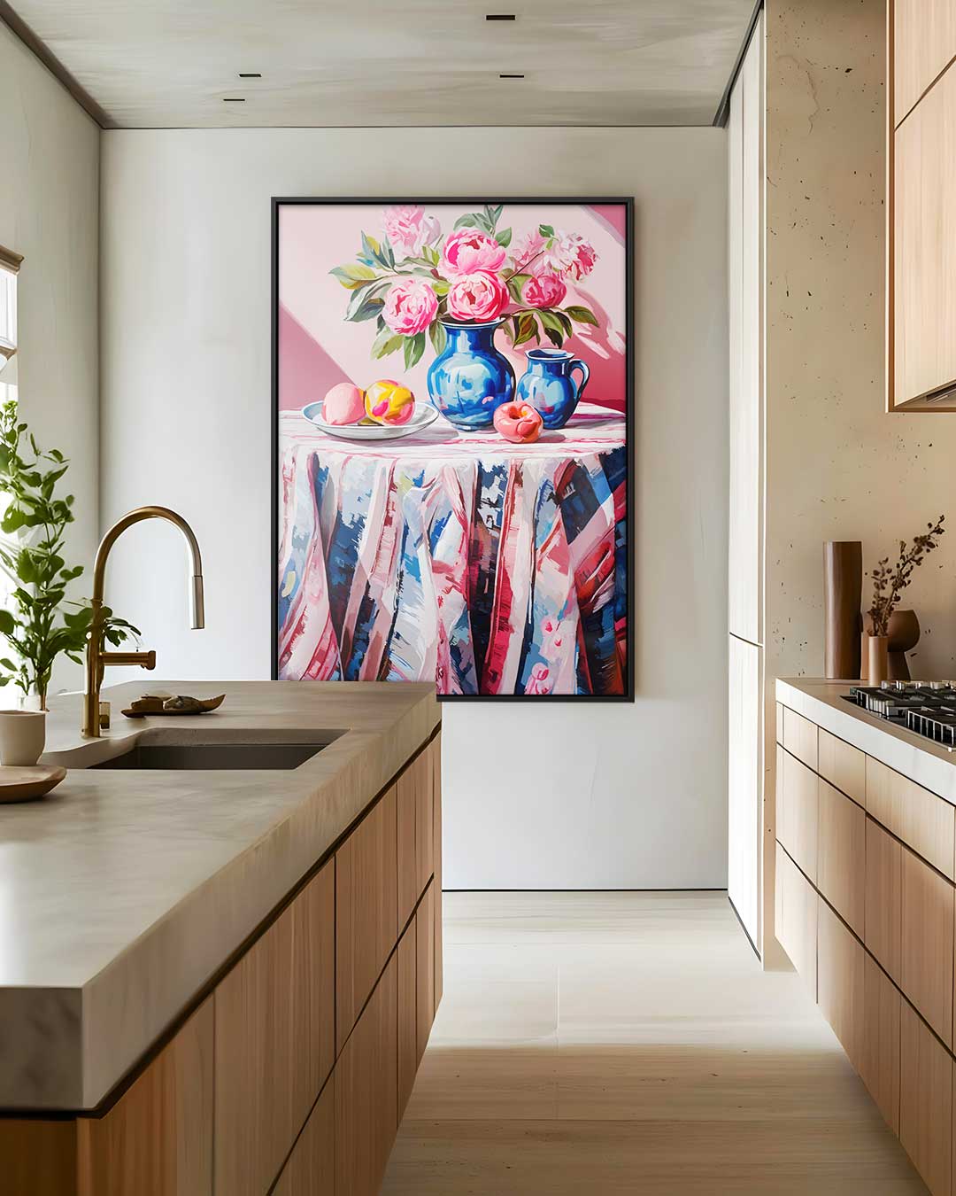 Kleurrijk Stilleven met Vaas en Pioenrozen – staand kunstwerk voor modern interieur