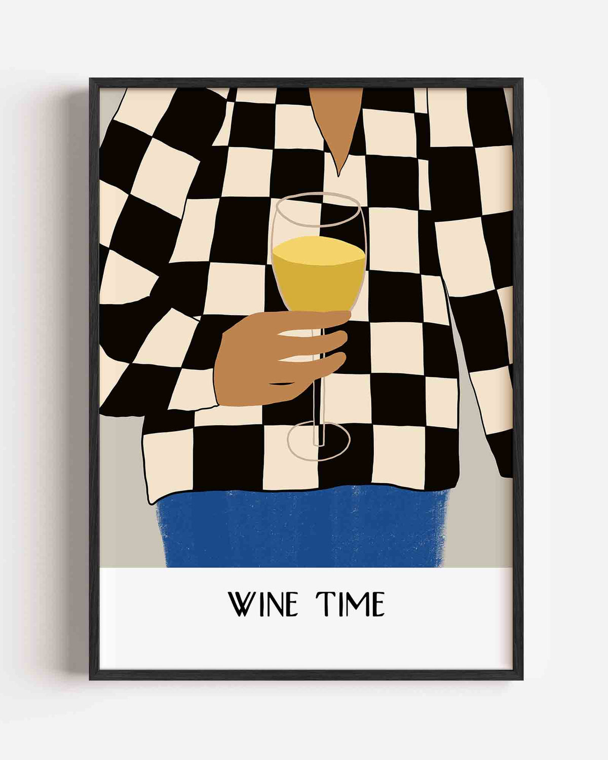 Wijn glas en geruit patroon – Slow Living portret poster als wanddecoratie