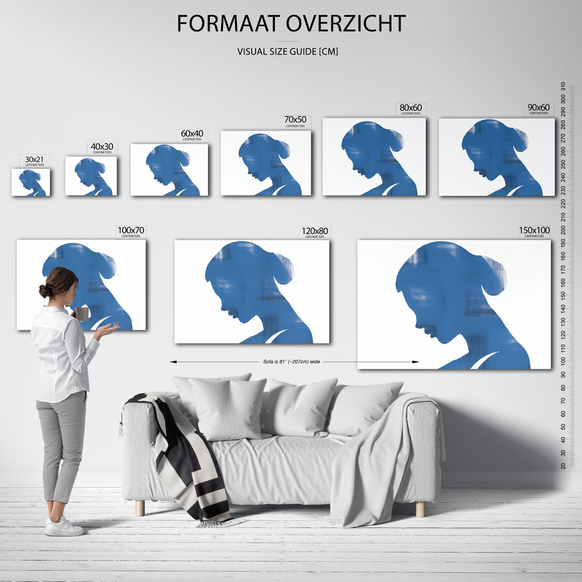 Blauw silhouet – landscape muurposter met eigentijdse illustratie